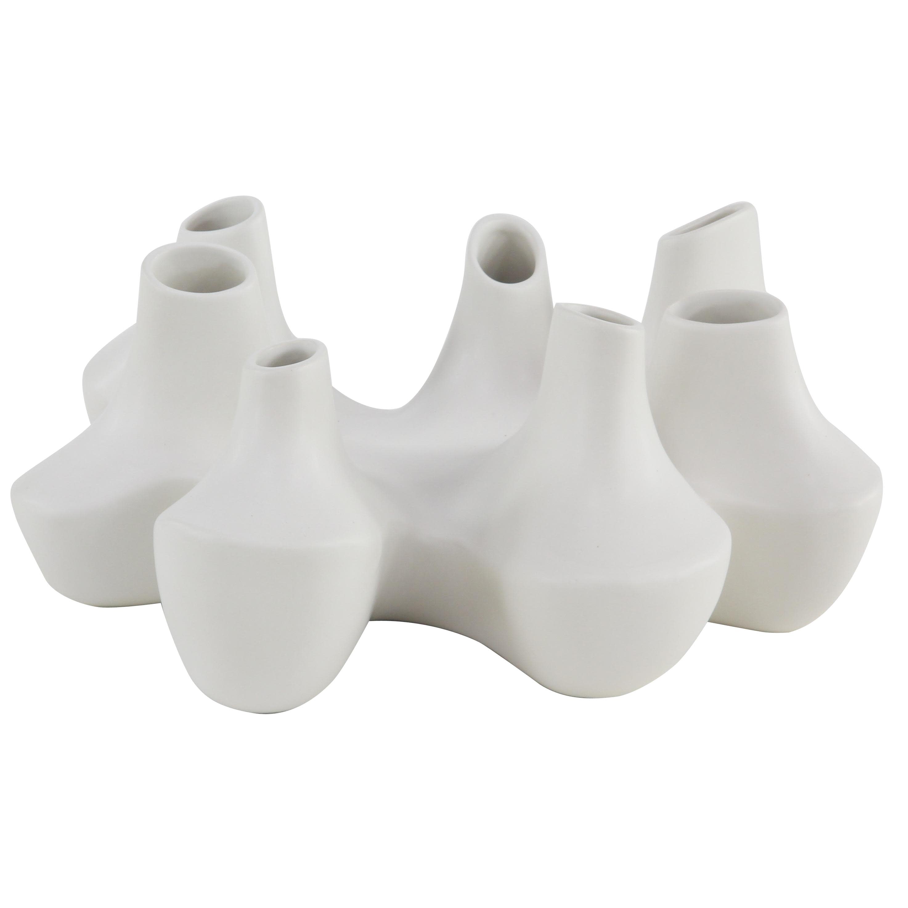 Large Modern White Ceramic Vase Cluster with 7 Round Vases, 15" x 7"