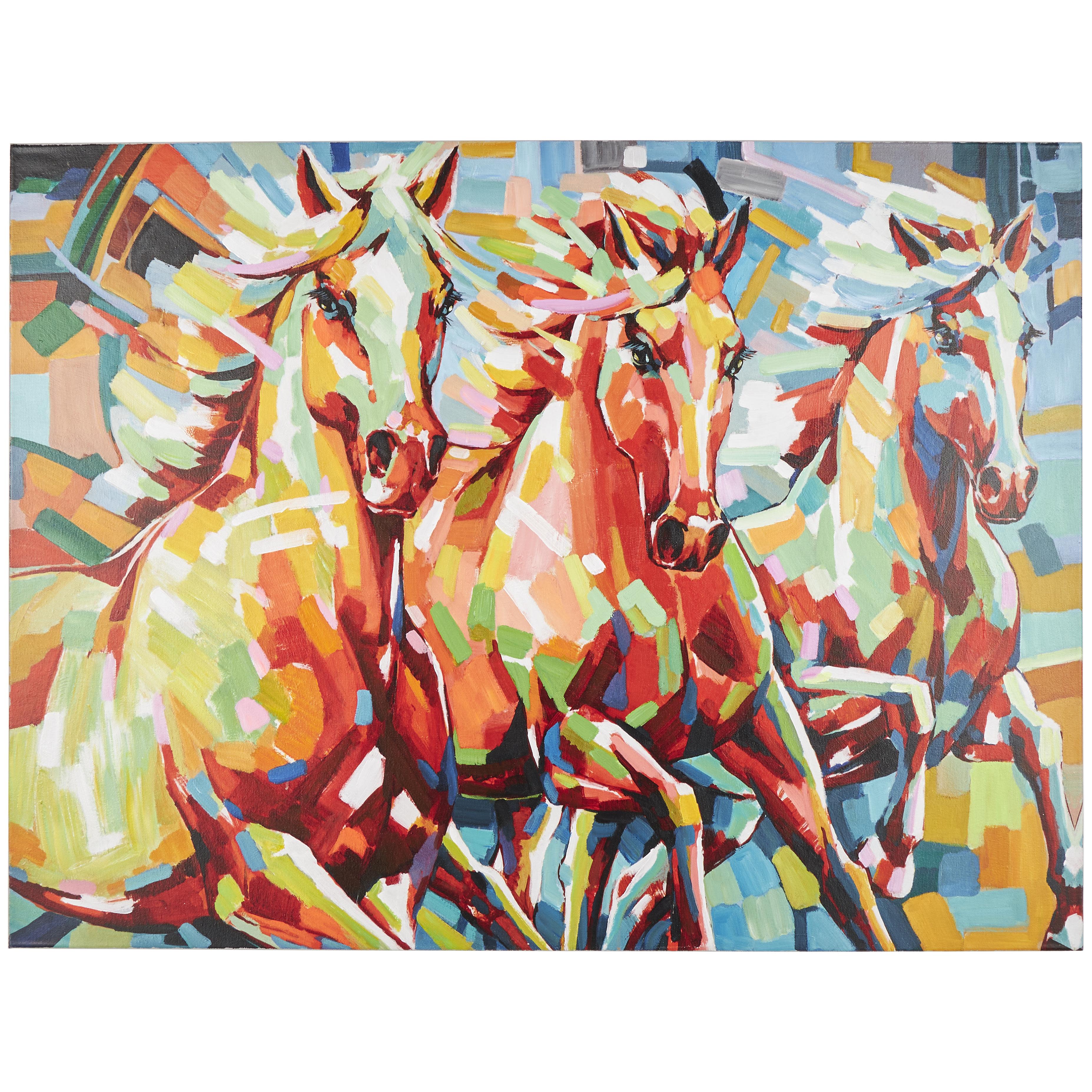 Multi Colored Canvas Horse Abstract Paint Splatter Decorative Wall Art with Abstract Paint Stroke Design, 47" x 2" x 36"