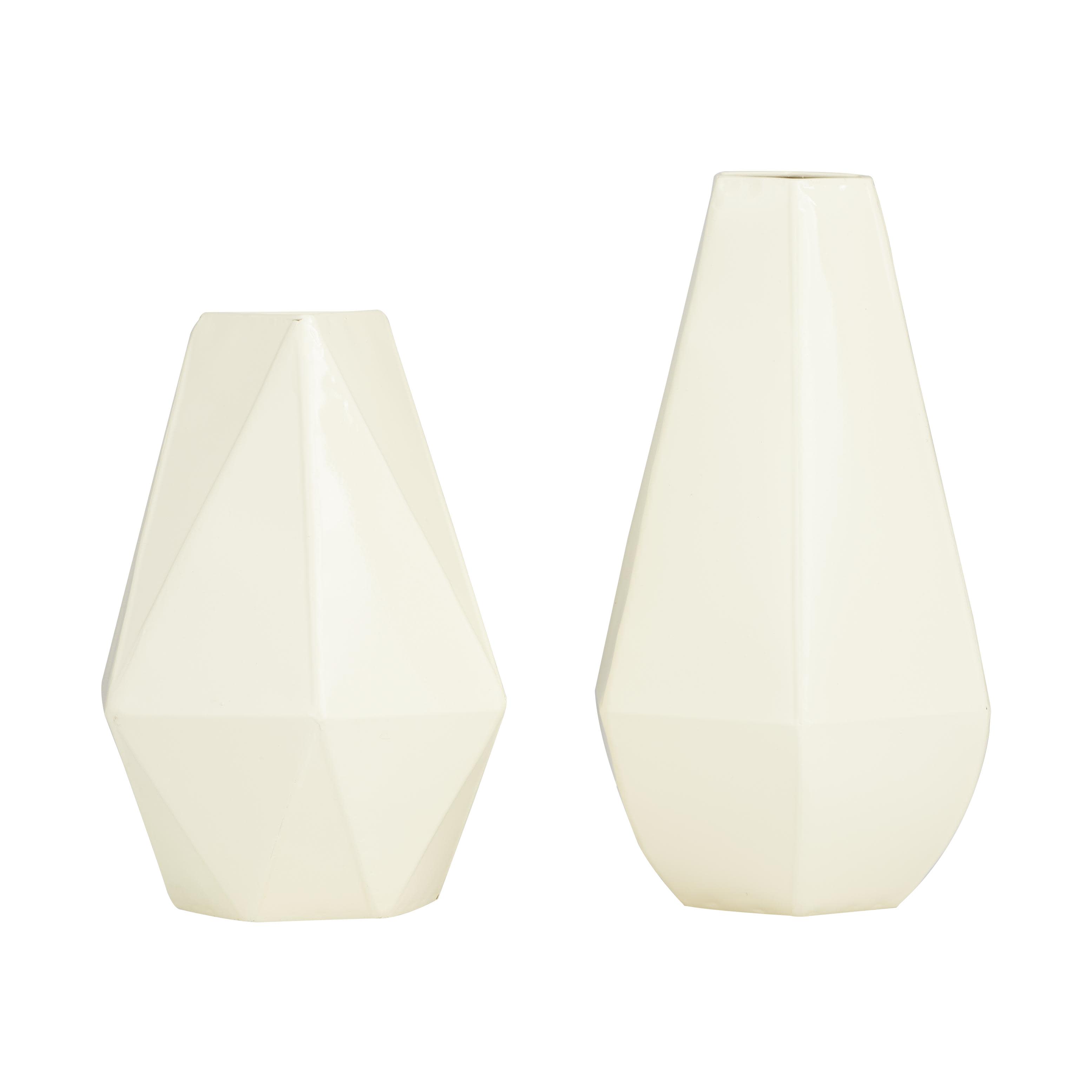( 2 sets ) CosmoLiving by Cosmopolitan Cream Metal Geometric Decorative Vase, Set of 2 12\", 10\"H
