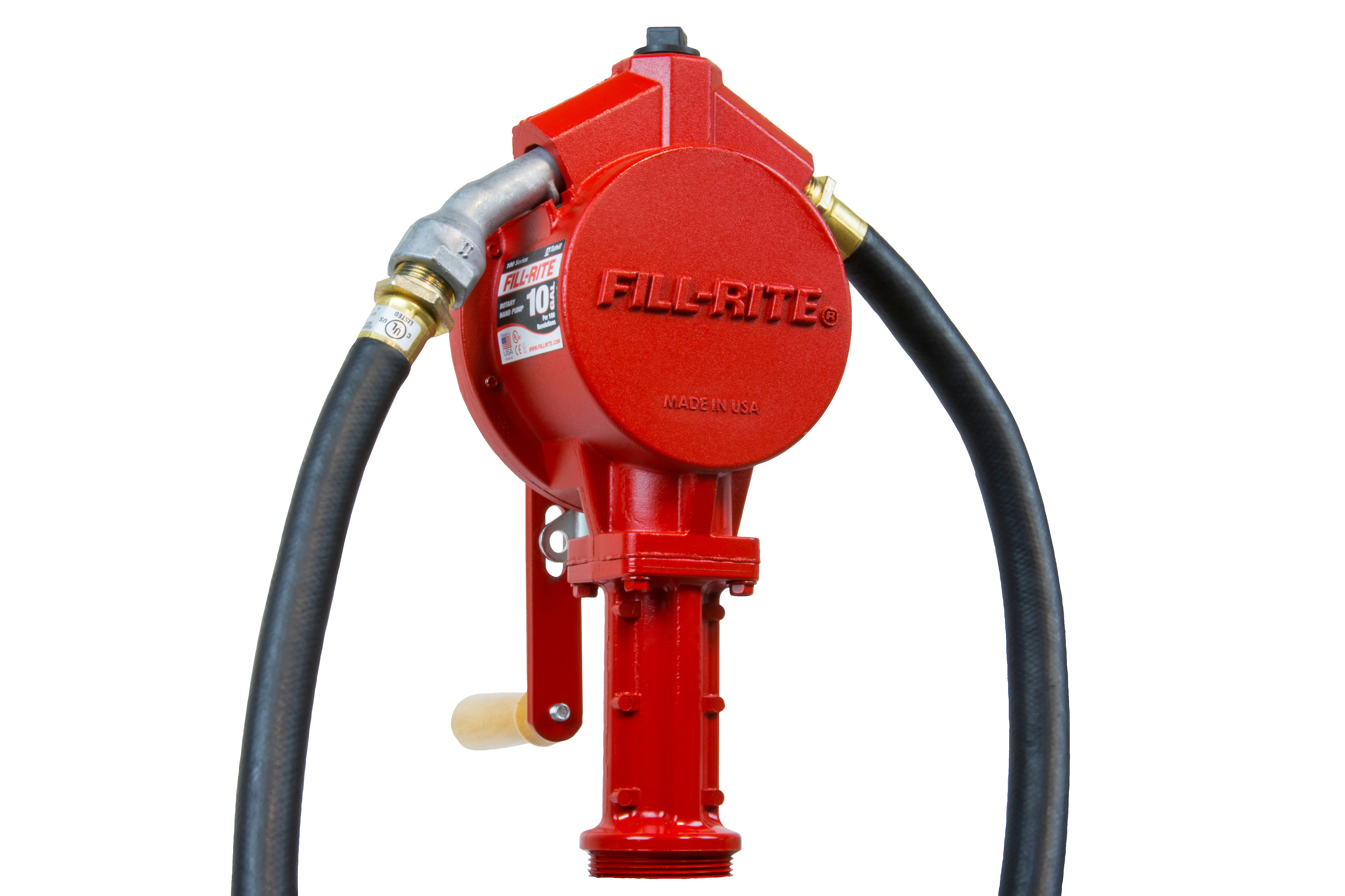 Fill-Rite FR112 Fuel Transfer Rotary Hand Pump w/Discharge Hose, Straight Spout, Vacuum Breaker, & Suction Pipe