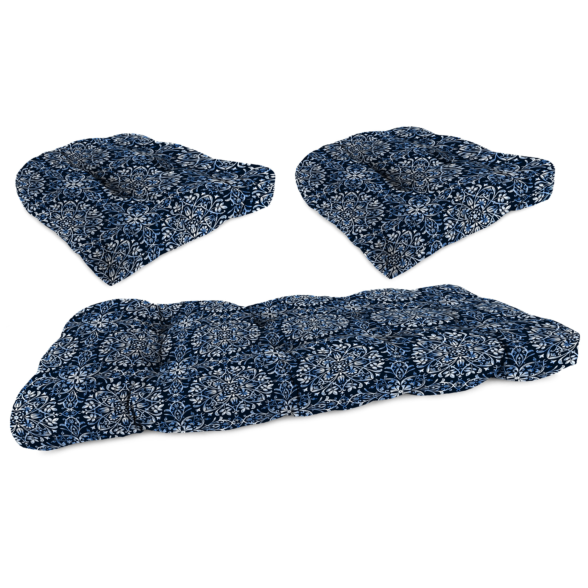 New 3-Piece Tufted Outdoor Patio Wicker Cushion Set for Bench and 2 Chair Seats - Picture 16 of 17