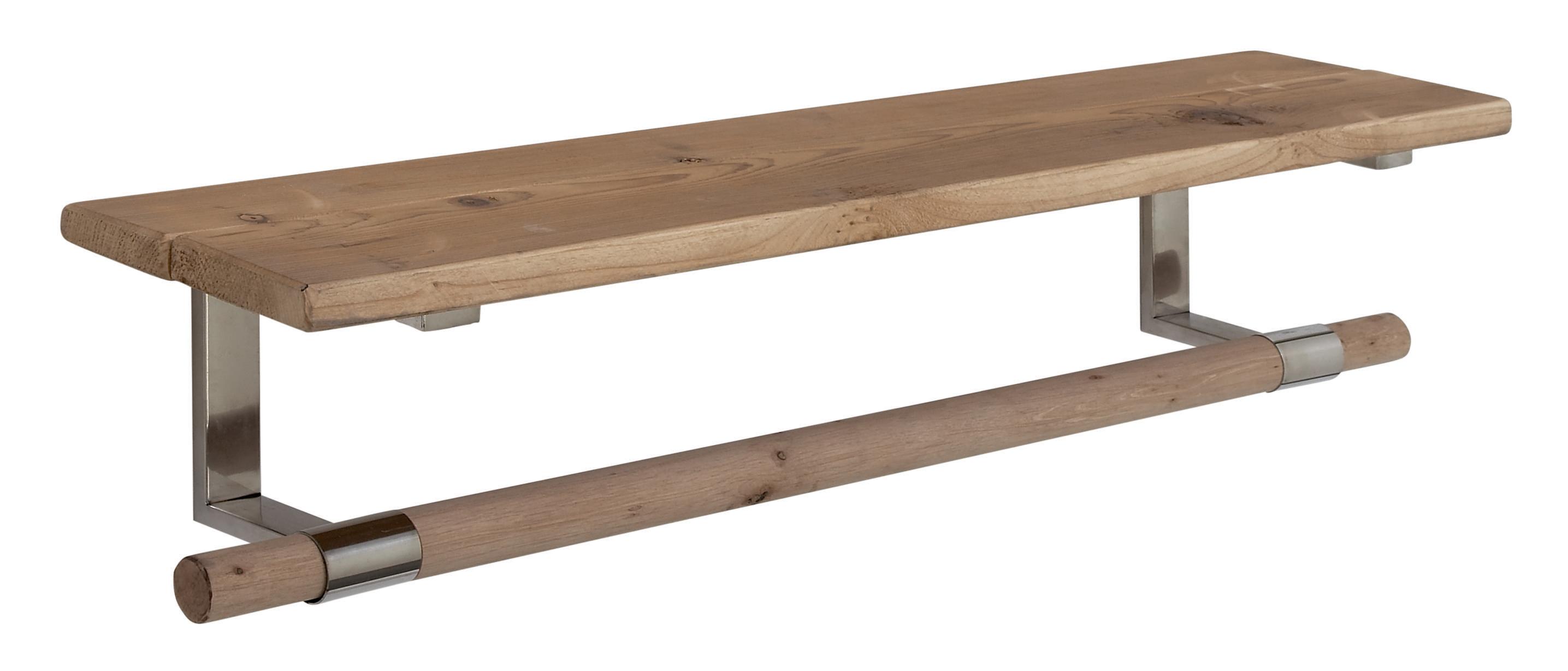 Floating Wood Wall Shelf and Towel Bar with Stainless Steel Brackets,  32" x 7"