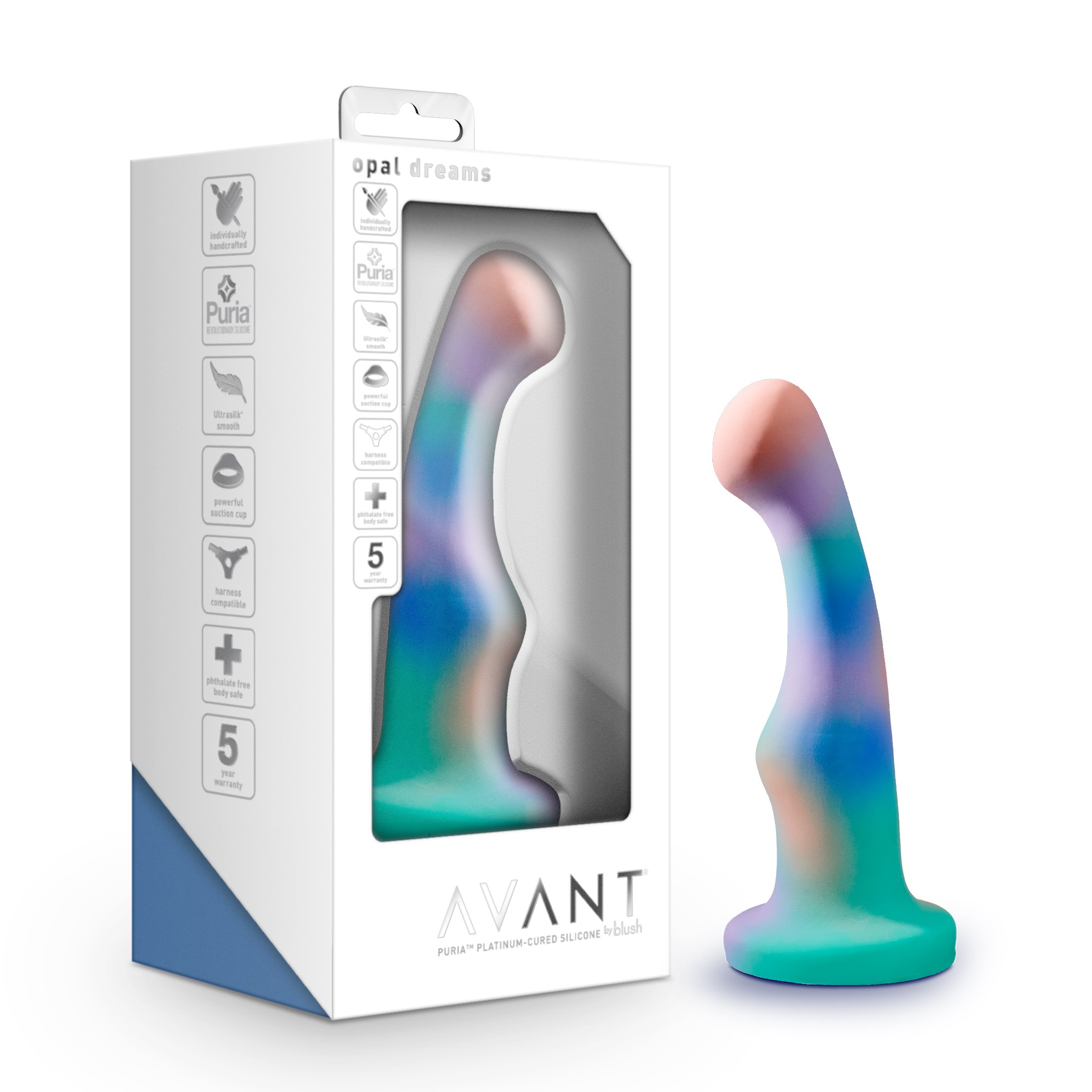 Blush Avant / Opal Dreams: Artisan 6 Inch Curved P-Spot / G-Spot Dildo with Suction Cup Base - Elegantly Made with Smooth Ultrasilk? Purio? Silicone