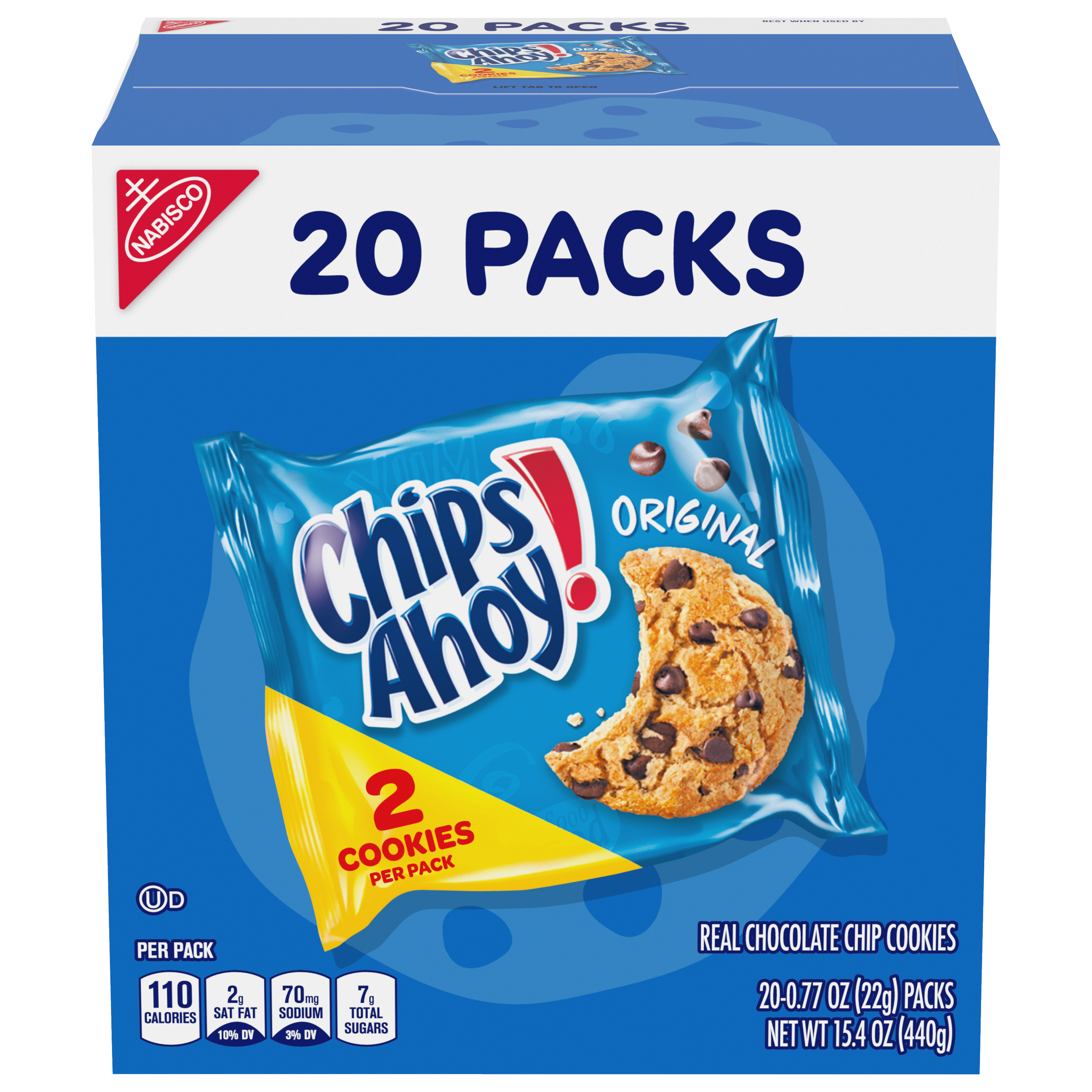 CHIPS AHOY! Original Chocolate Chip Cookies, 20 Snack Packs (2 cookies per pack)