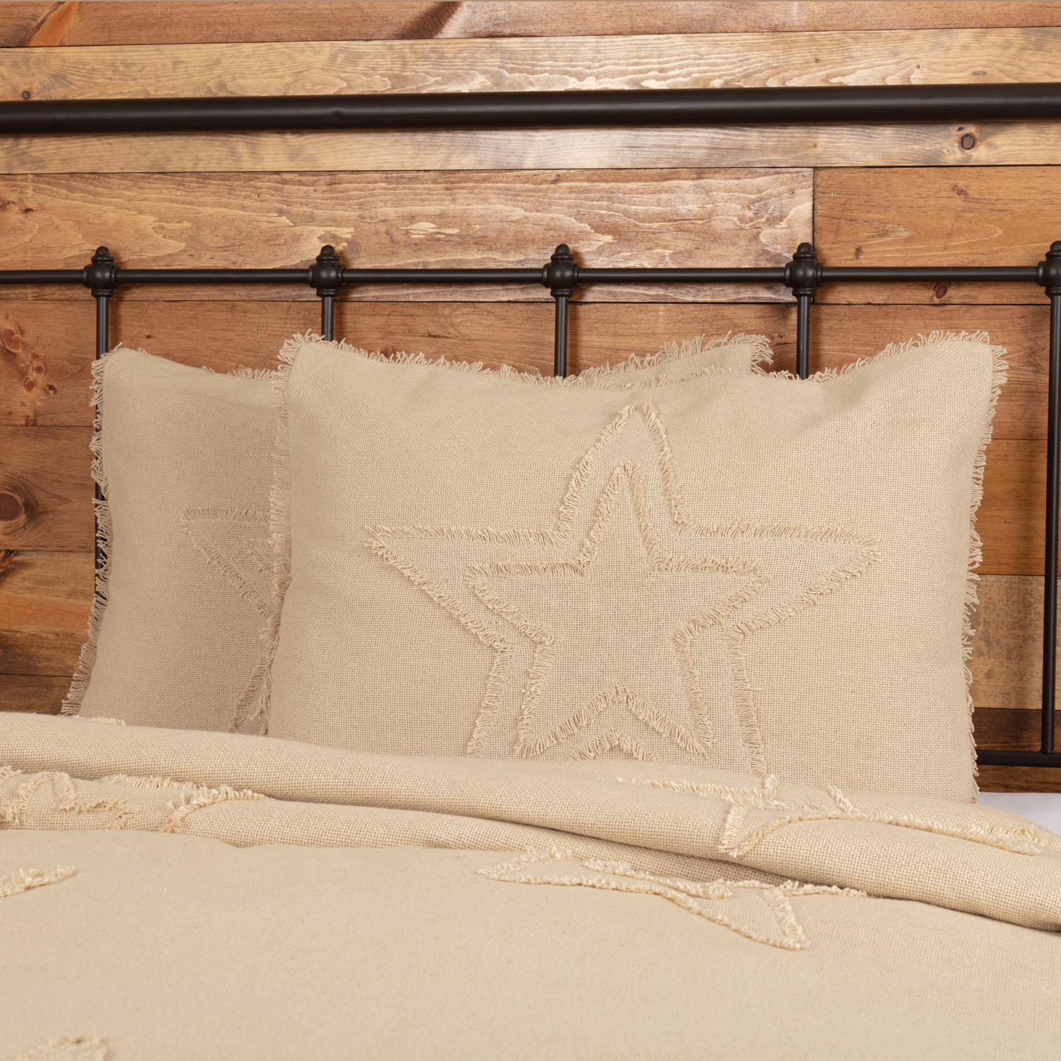 VHC Farmhouse Pillow Sham Case Cover King Standard Burlap Star White Tan