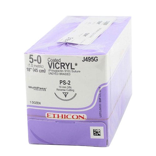 VICRYL® Undyed Braided & Coated Sutures, 5-0, PS-2, Precision Point-Reverse Cutting, 18" - 12/Box