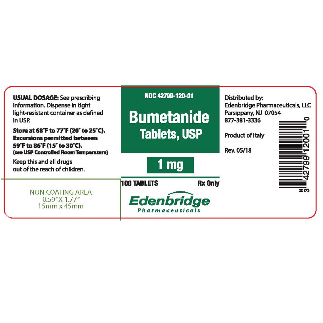 Bumetanide 1mg Tablets - 100/Bottle