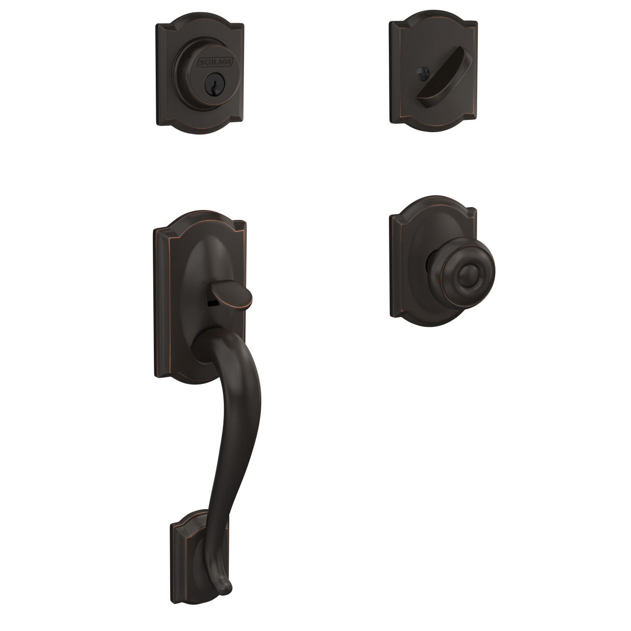 Custom Single Cylinder Handleset and Georgian Knob with Camelot Trim