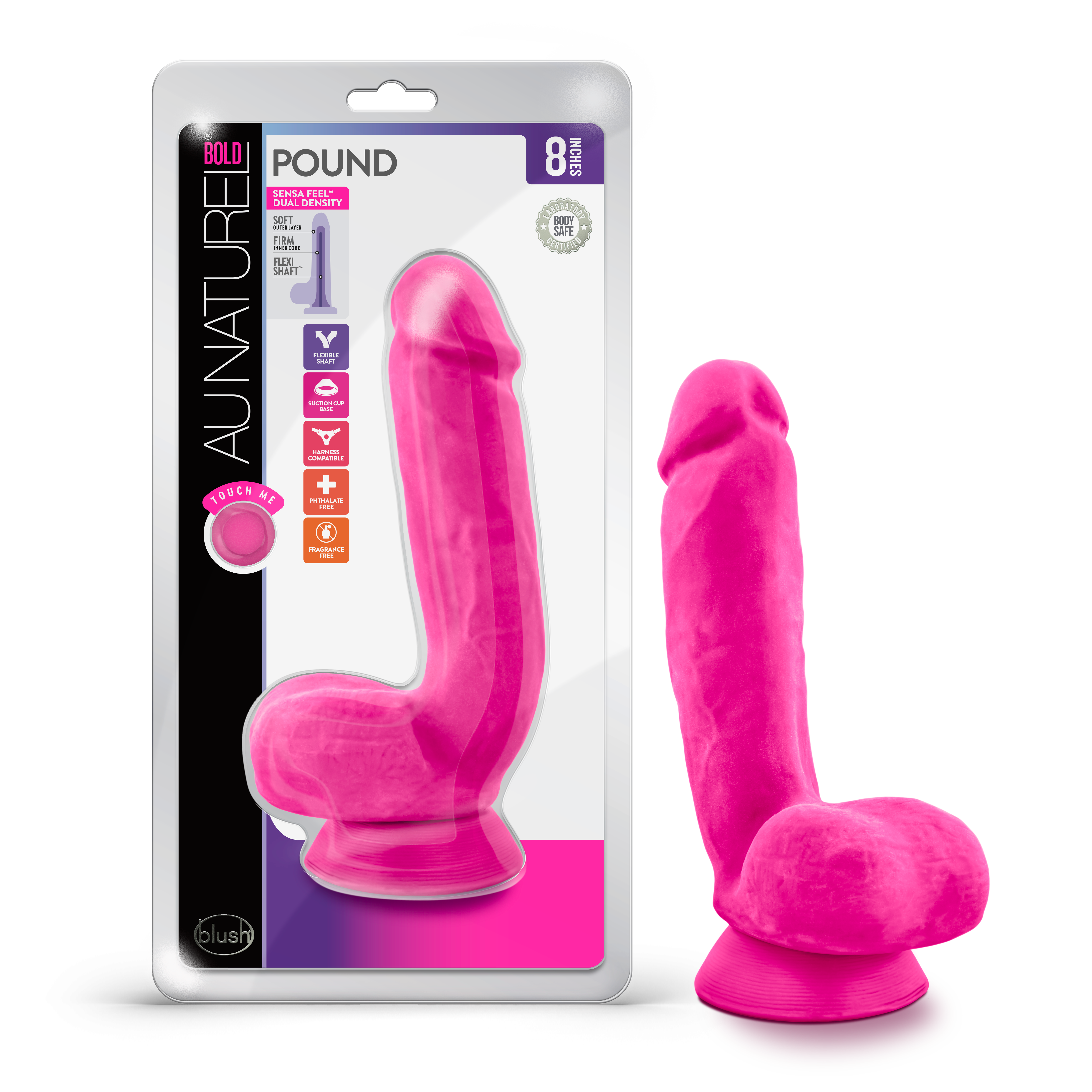 Blush Au Naturel Bold Pound Realistic Pink 8.5-Inch Long Dildo With Balls & Suction Cup Base