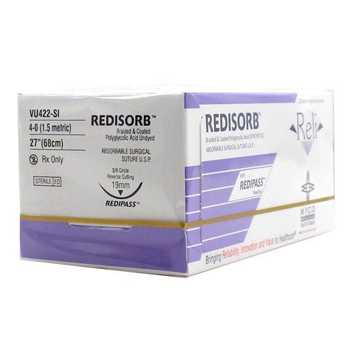 RELI® REDISORB™ Polyglycolic Acid (PGA) Undyed Braided & Coated Suture, 4-0- (C-6)  30" 12/Box