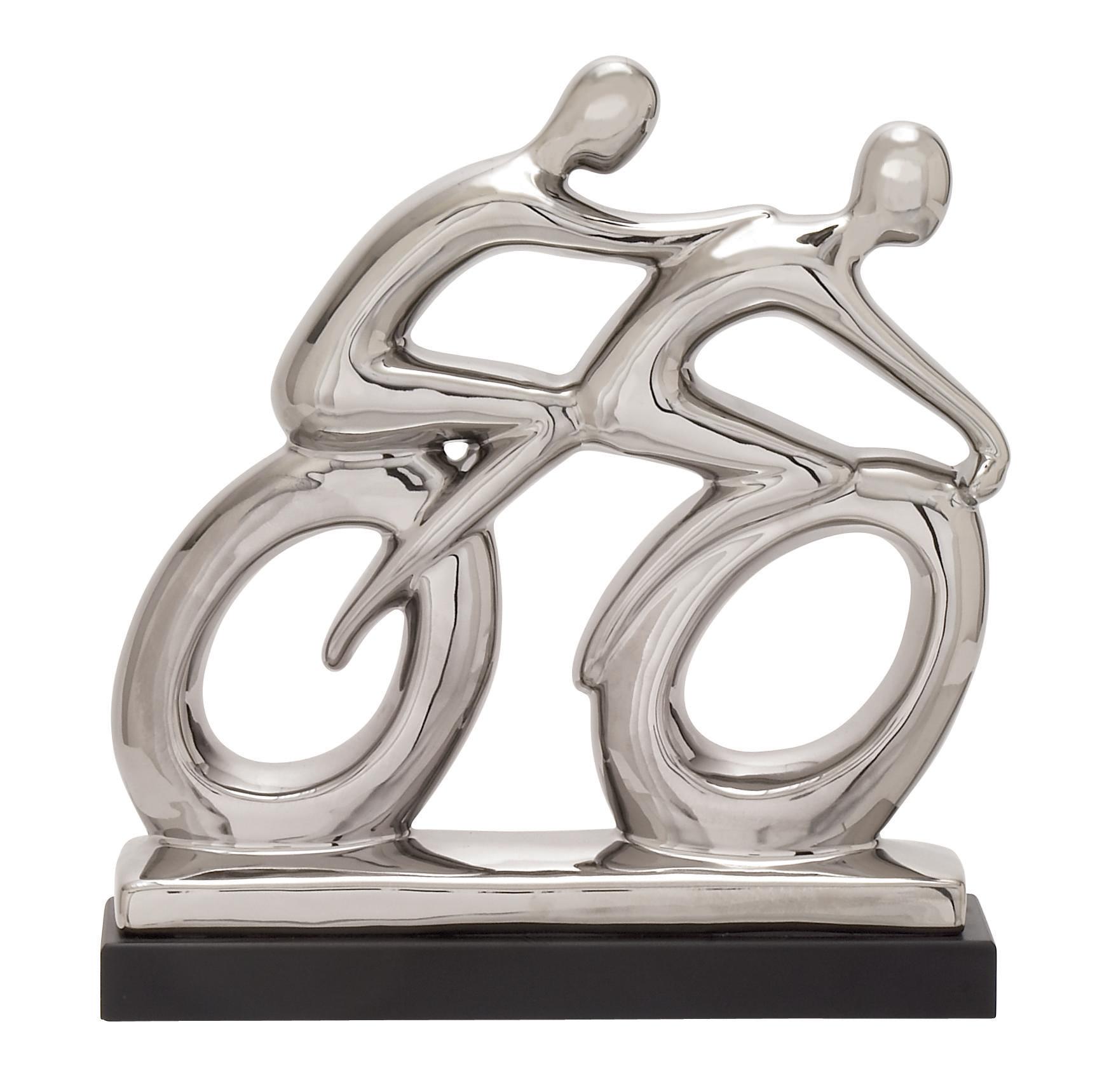 Silver Porcelain Ceramic People Sculpture, 11" x 3" x 12"
