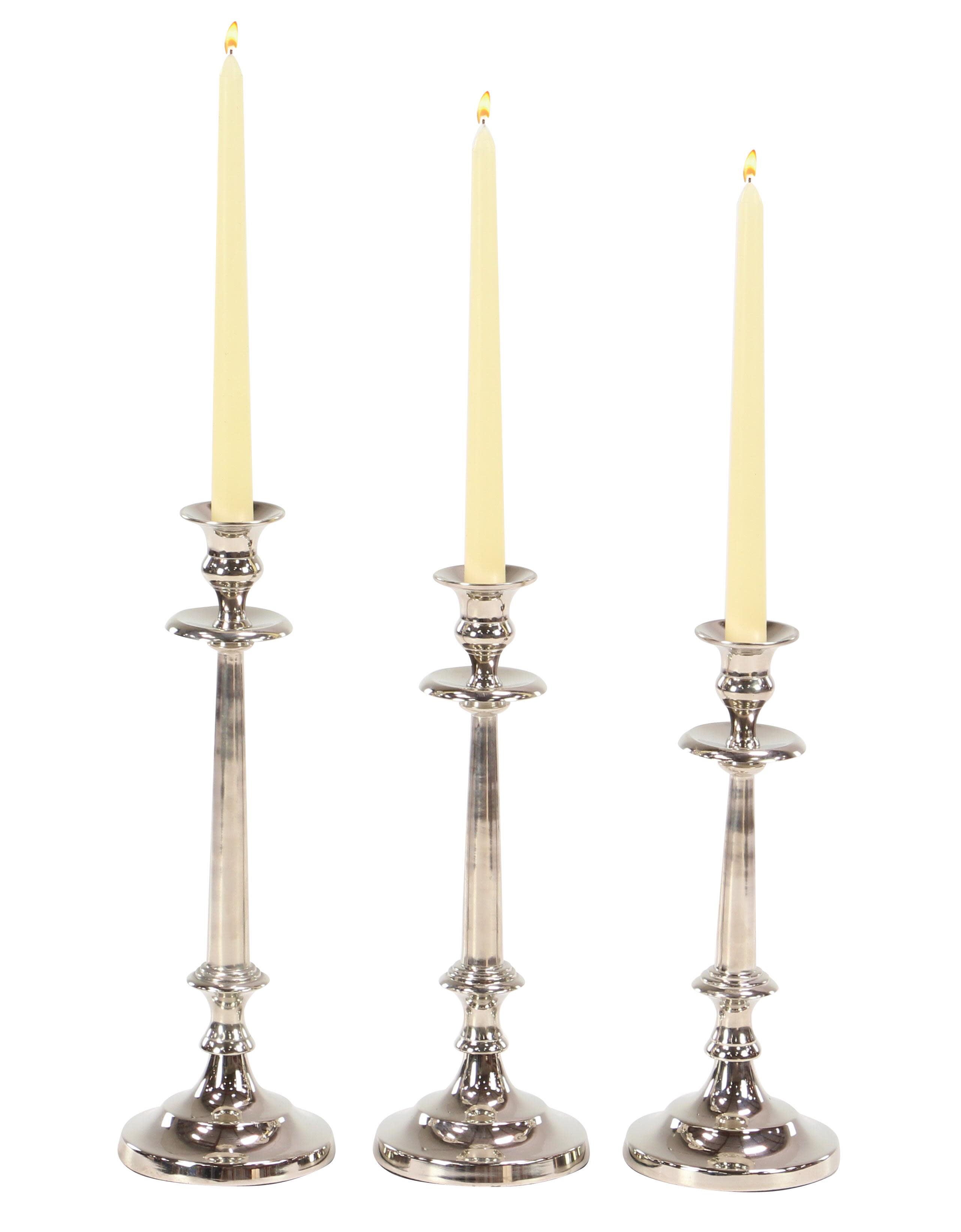 Silver Aluminum Metal  Candle Holder, Set of 3 11", 12", 13"H