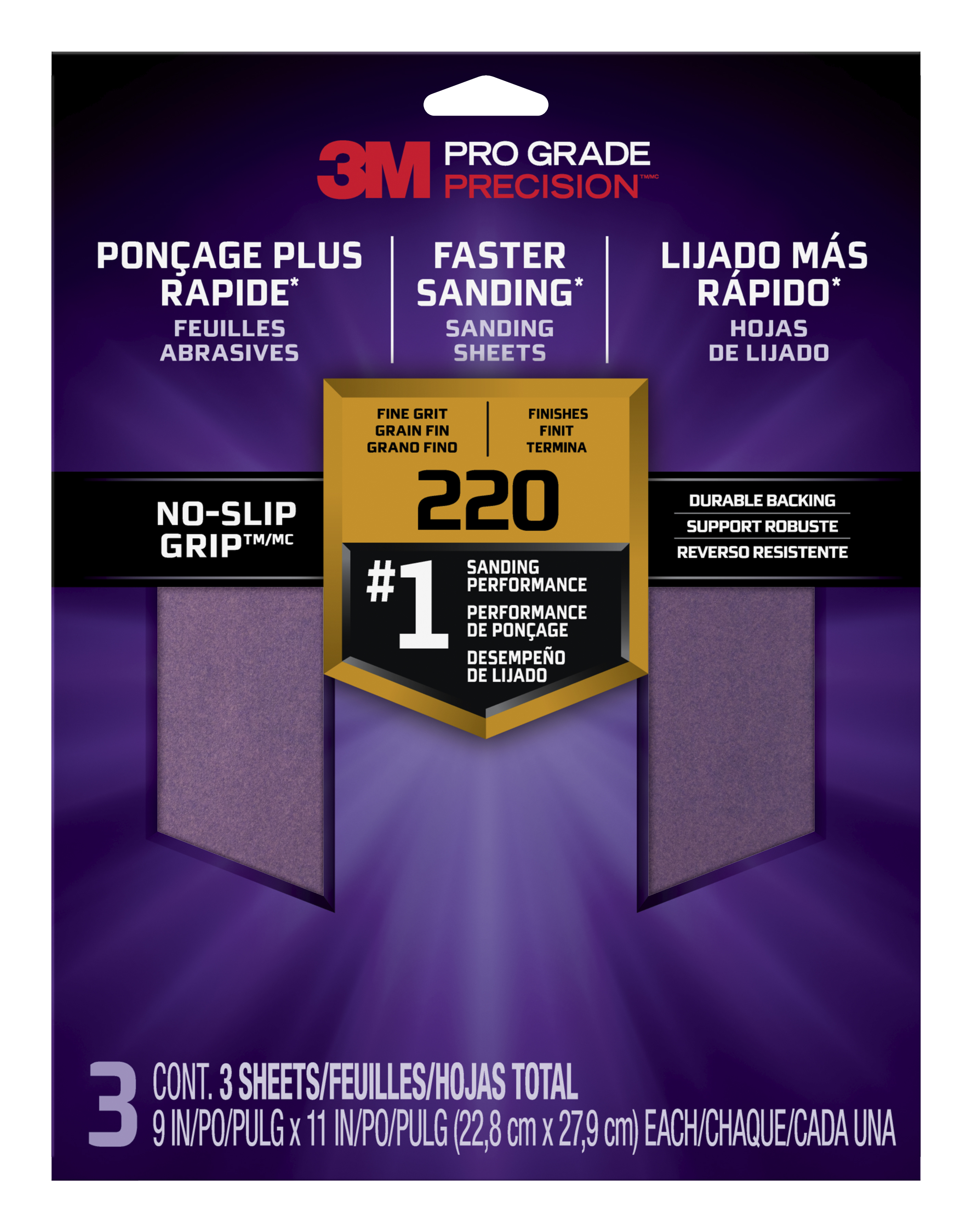 PRO NO-SLIP SANDPAPER 220 GRIT 26220TRI-3   9X11