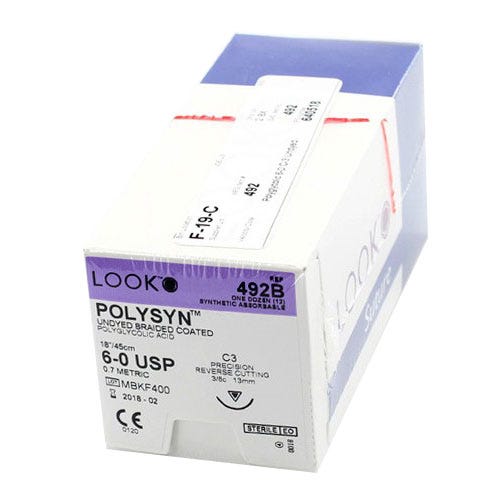 POLYSYN™ Polyglycolic Acid Undyed Braided Coated Sutures,  6-0, C-3, Precision Reverse Cutting, 18" - 12/Box