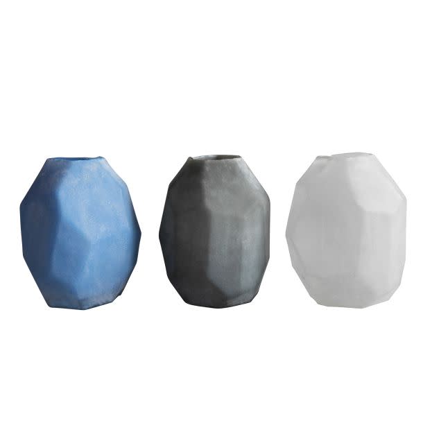 1 WHITE VASE Contemporary Style Geometric Frosted Blue Glass Vase, 6\" x 8\"
