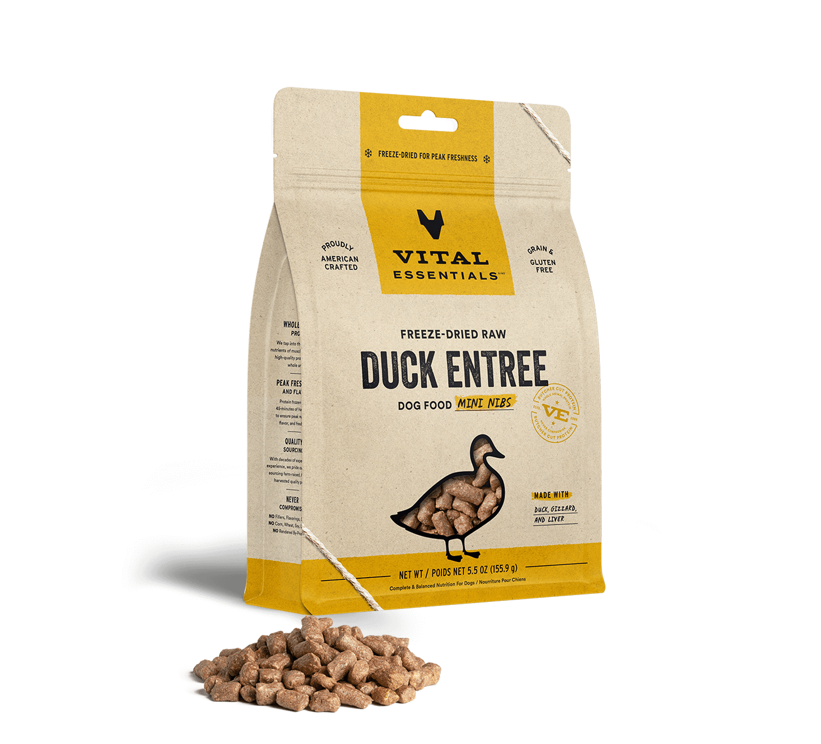 Vital Essentials Freeze-Dried Raw Duck Entree Dog Food Mini Nibs, 5.5 oz - Health/First Aid
