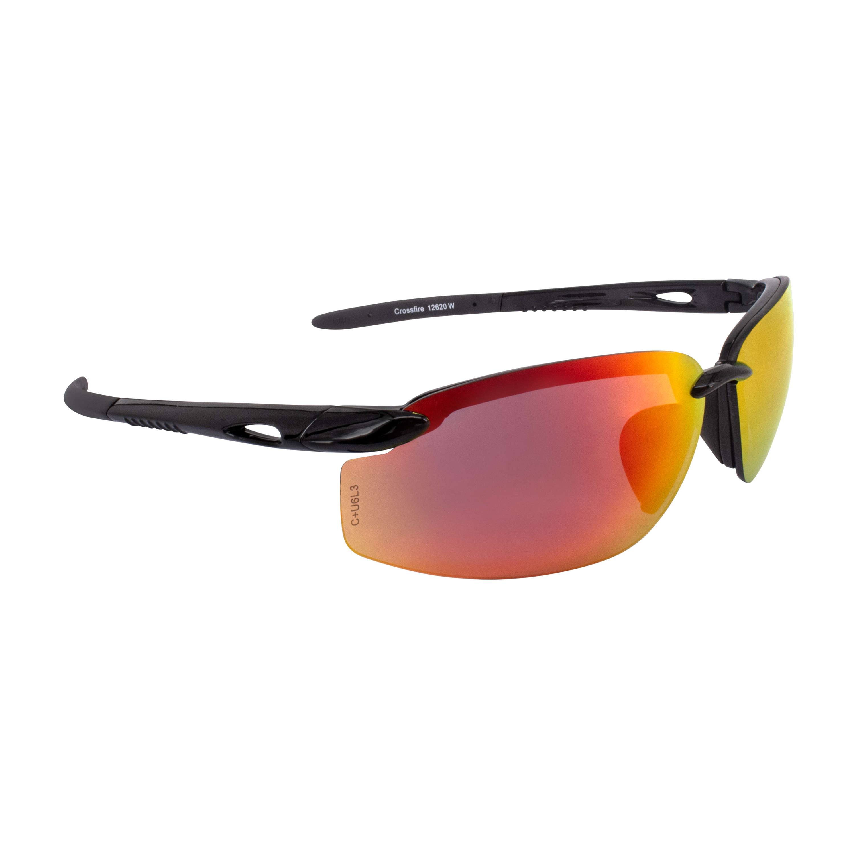 ES5W Premium Safety Eyewear - Shiny Black Frame - Fire Mirror Lens