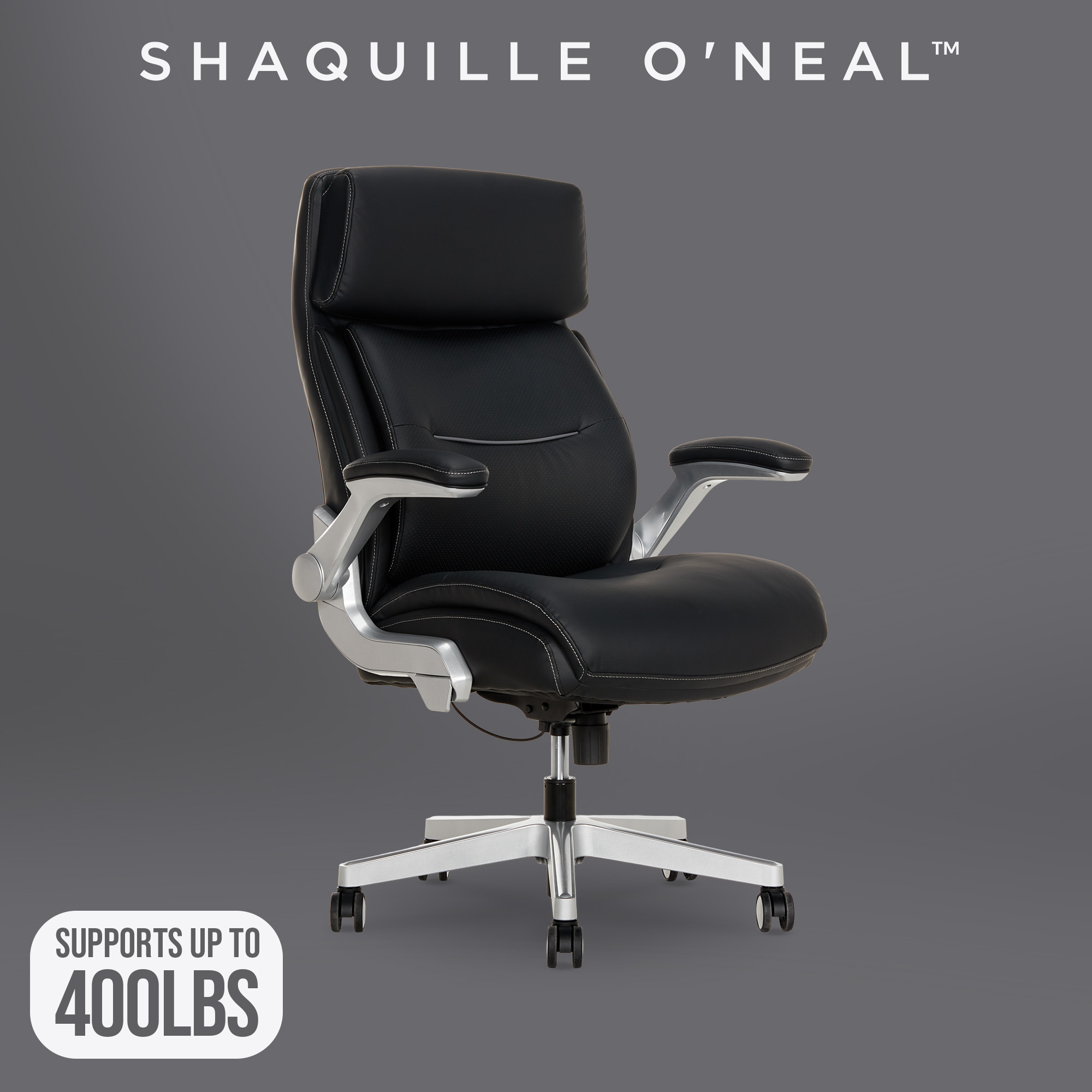 thumbnail video image 3 of Shaquille O'Neal Cenzo Ergonomic Big and Tall Office Chair ,Flip-Up Arms PureSoft Upholstery High-Back Desk Chair with 400 lb Capacity, Black, 3 of 14