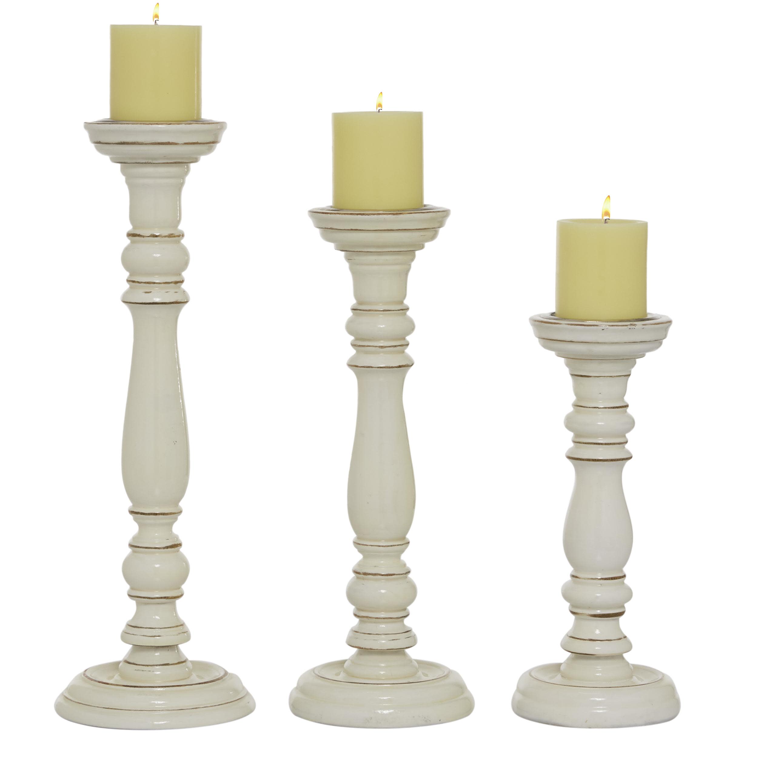 White Mango Wood  Decorative Candle Holder, Set of 2 