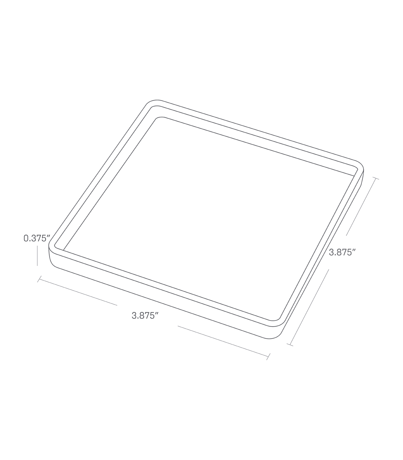 Dimenision image for Coasters (Set of 6) - Two Styleson a white background showing total width of 3.875", length of 3.875", height of 0.375"