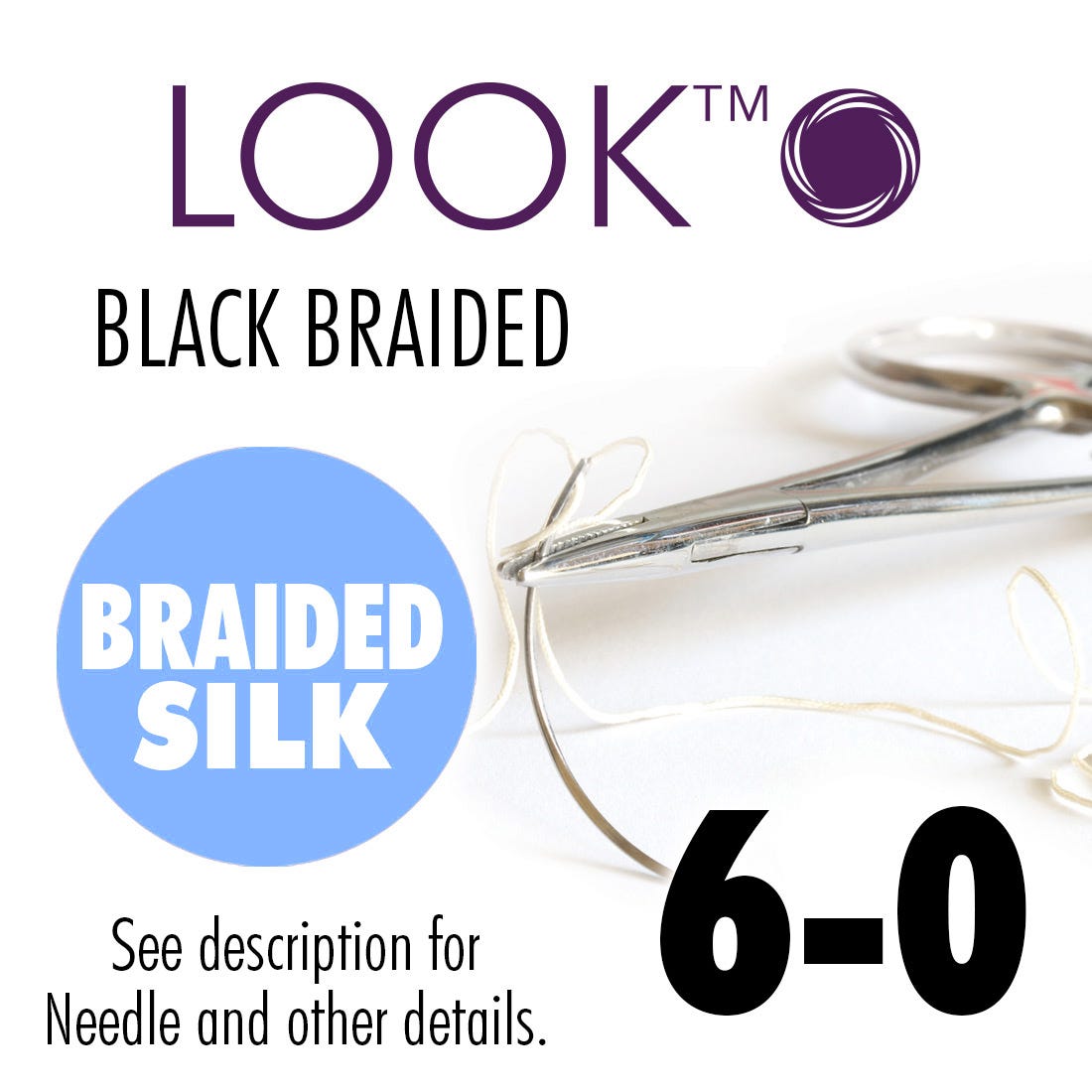 6-0 Black Braided Silk Sutures, C17, 18"- 12/Box
