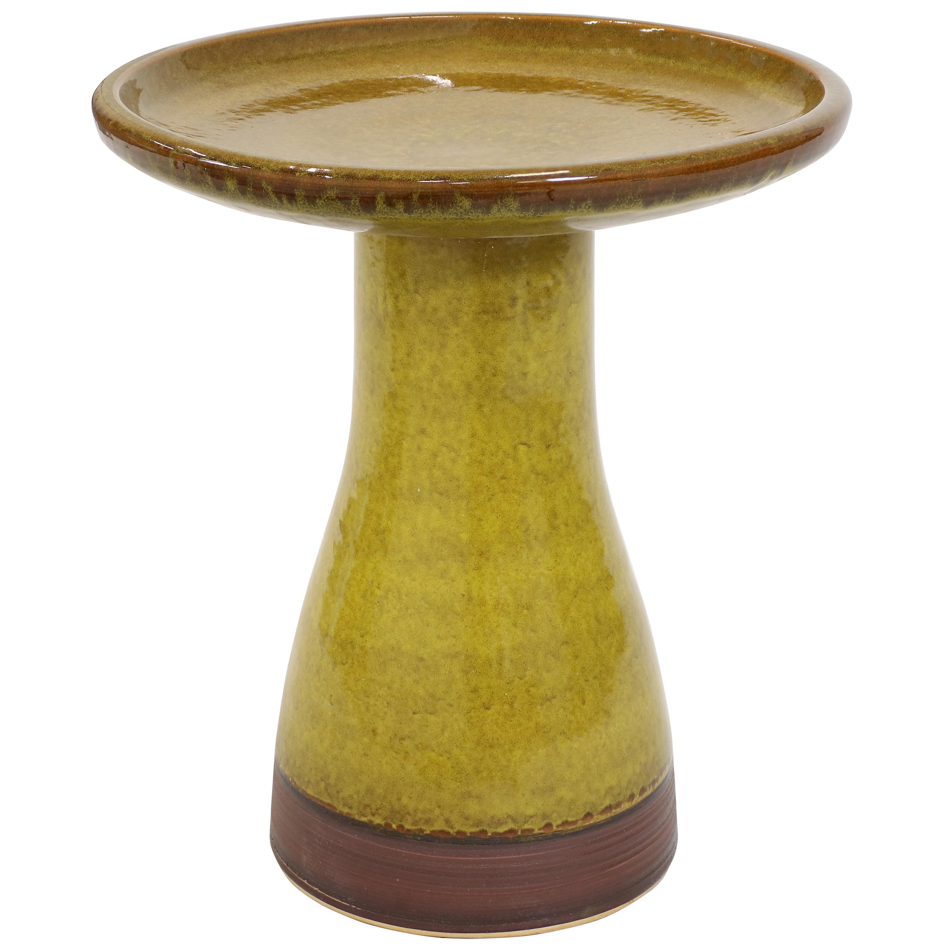 Sunnydaze Duo-Tone Ceramic Bird Bath - UV/Frost-Resistant - Cognac Yellow