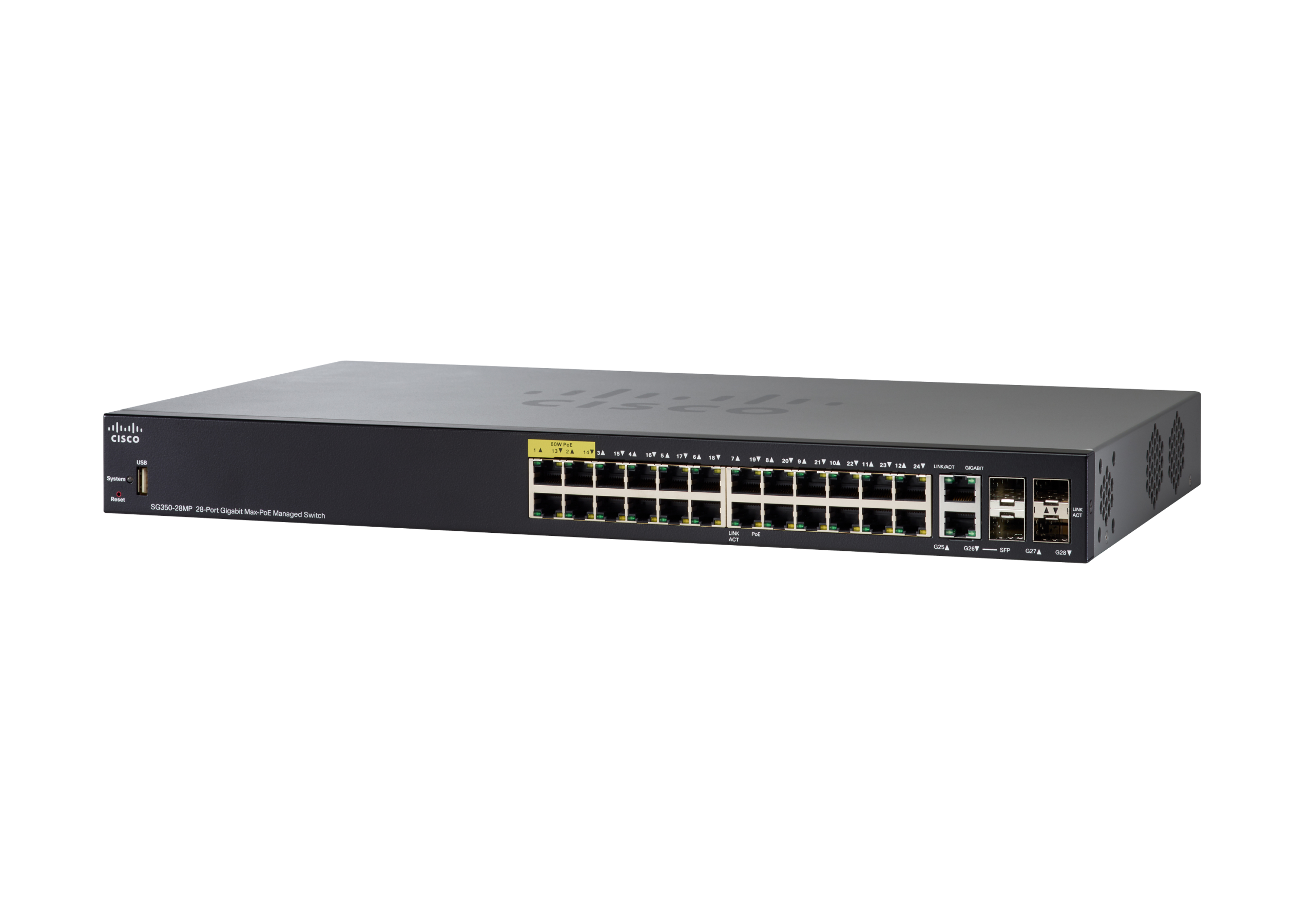 Picture of Cisco Business CBS350-24FP-4G 24 Ports Manageable Ethernet Switch - 3 Layer Supported - Modular - 370 W PoE Budget - Optical Fiber, Twisted Pair - PoE Ports - Rack-mountable - Lifetime Limited Warranty