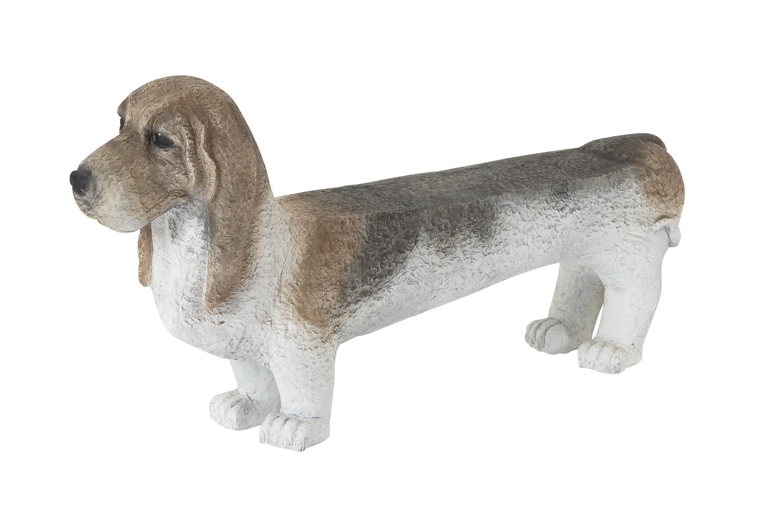 White Polystone Dog Indoor Outdoor Garden Sculpture, 55" x 10" x 26"