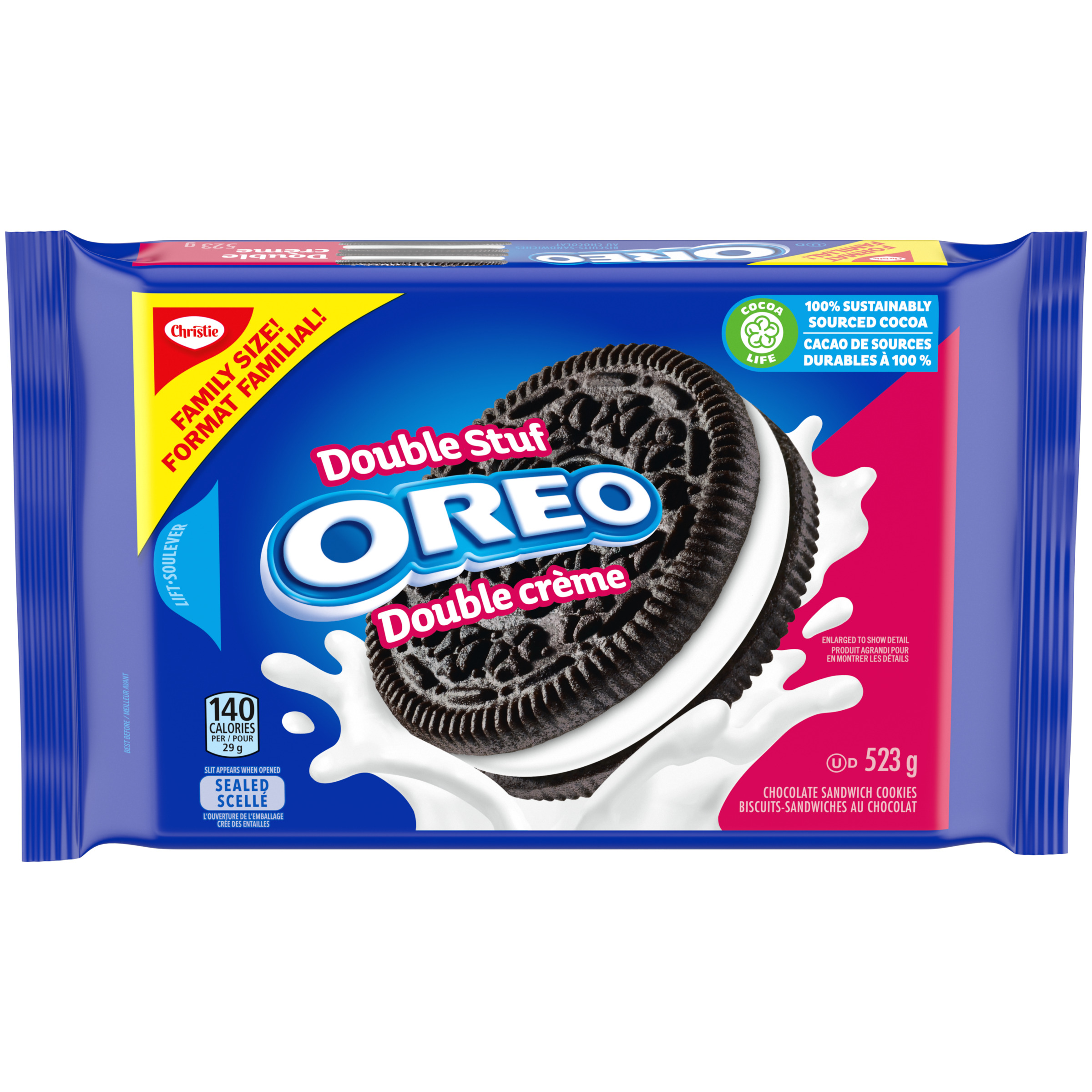 Biscuits-sandwiches OREO Double crème, 1 emballage refermable, format familial de 523 g