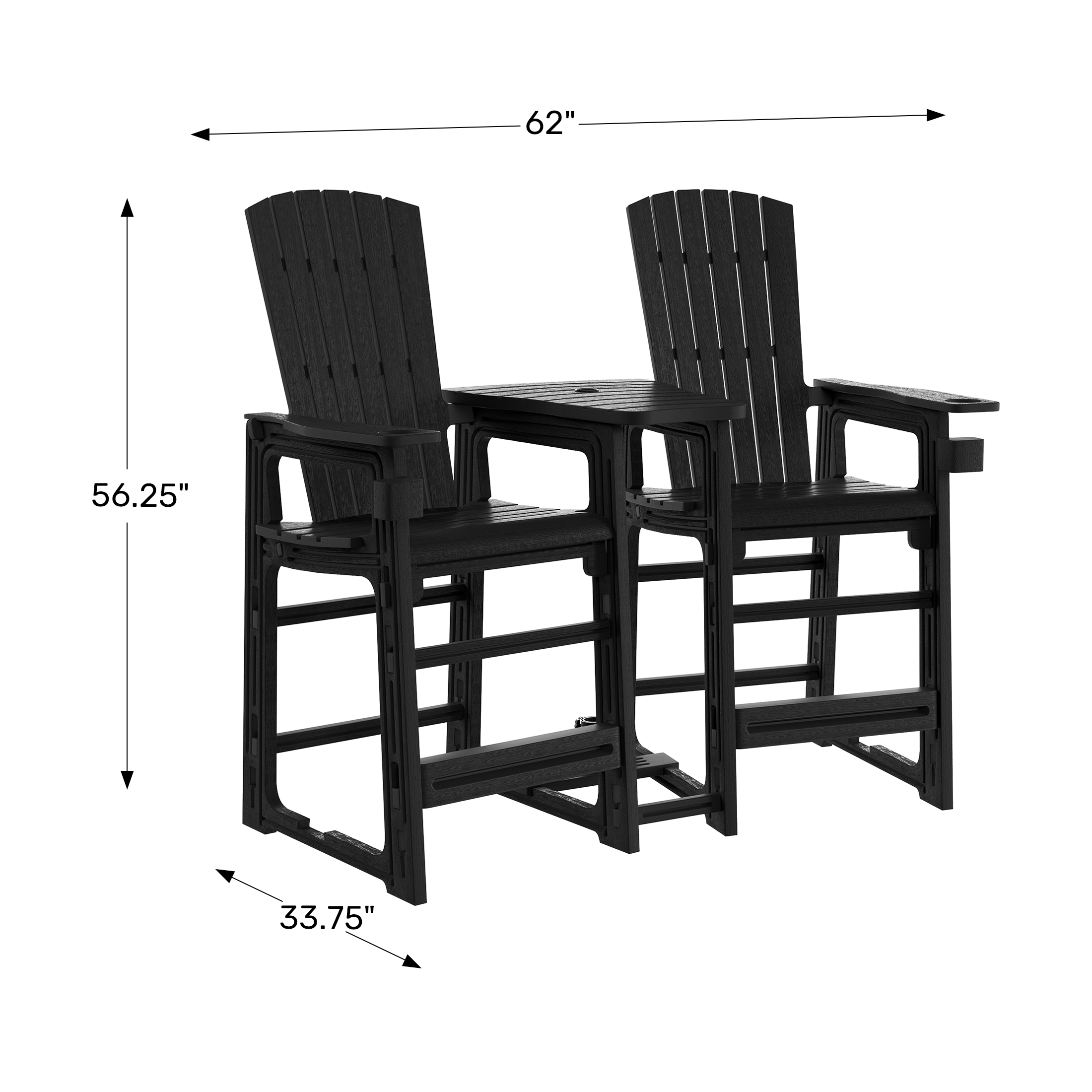 Outdoor Tall Adirondack Chairs With Connecting Table Tray (Set of 2)WWT Spec Image