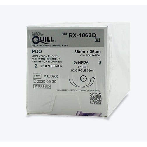 Quill™ PDO  Violet Monofilament Sutures, 2, 36mm 1/2 Circle, Taper Point, 36cm x 36cm Barb Configuration -12/Box