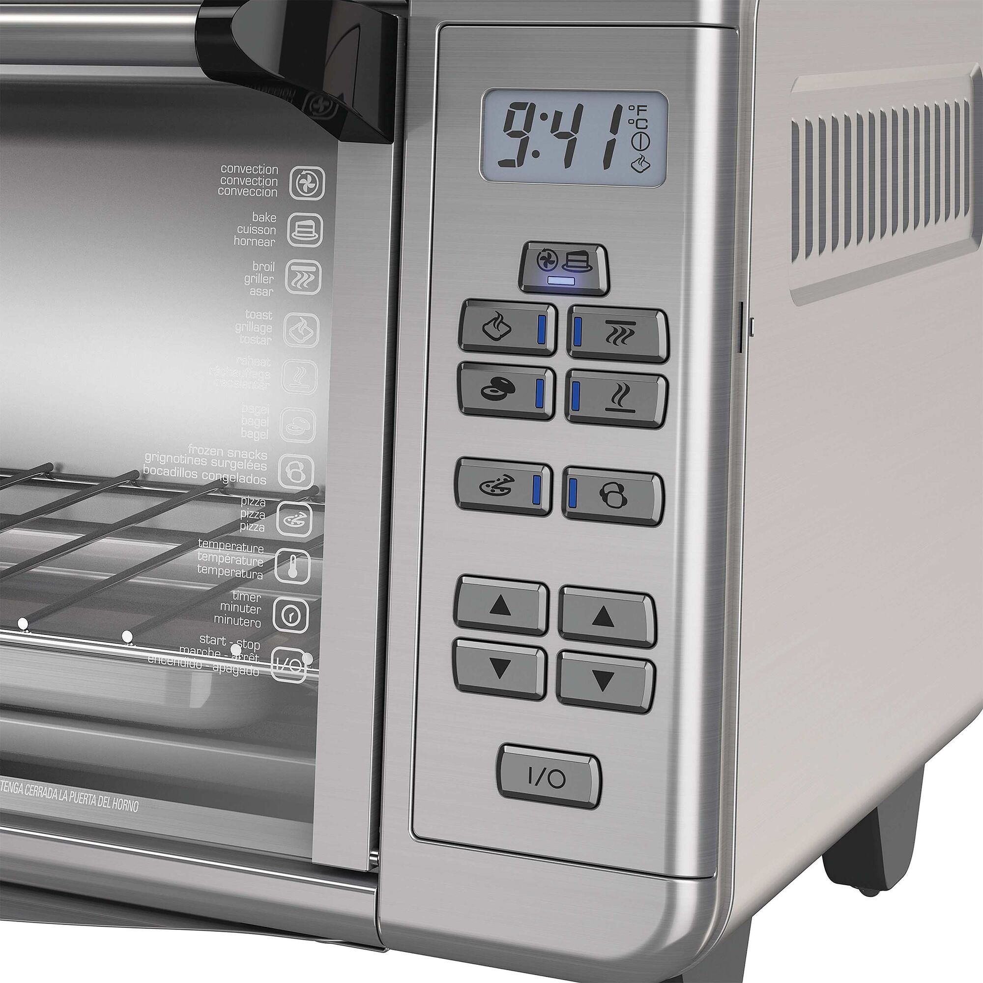 Close up of 8 slice digital extra wide convection oven.