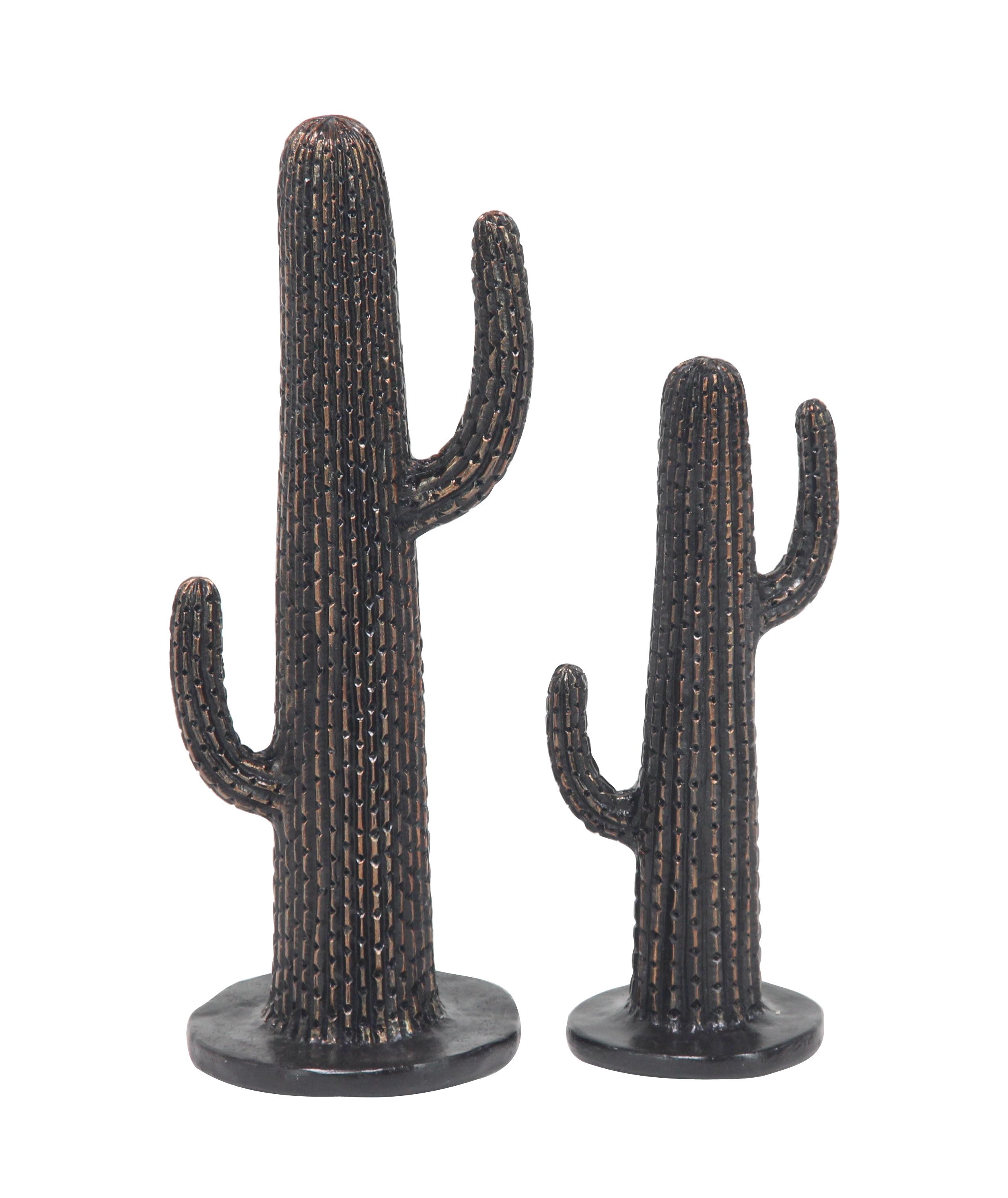 Dark Brown Polystone Eclectic Sculpture, Set of 2 17" x 6" x 6"