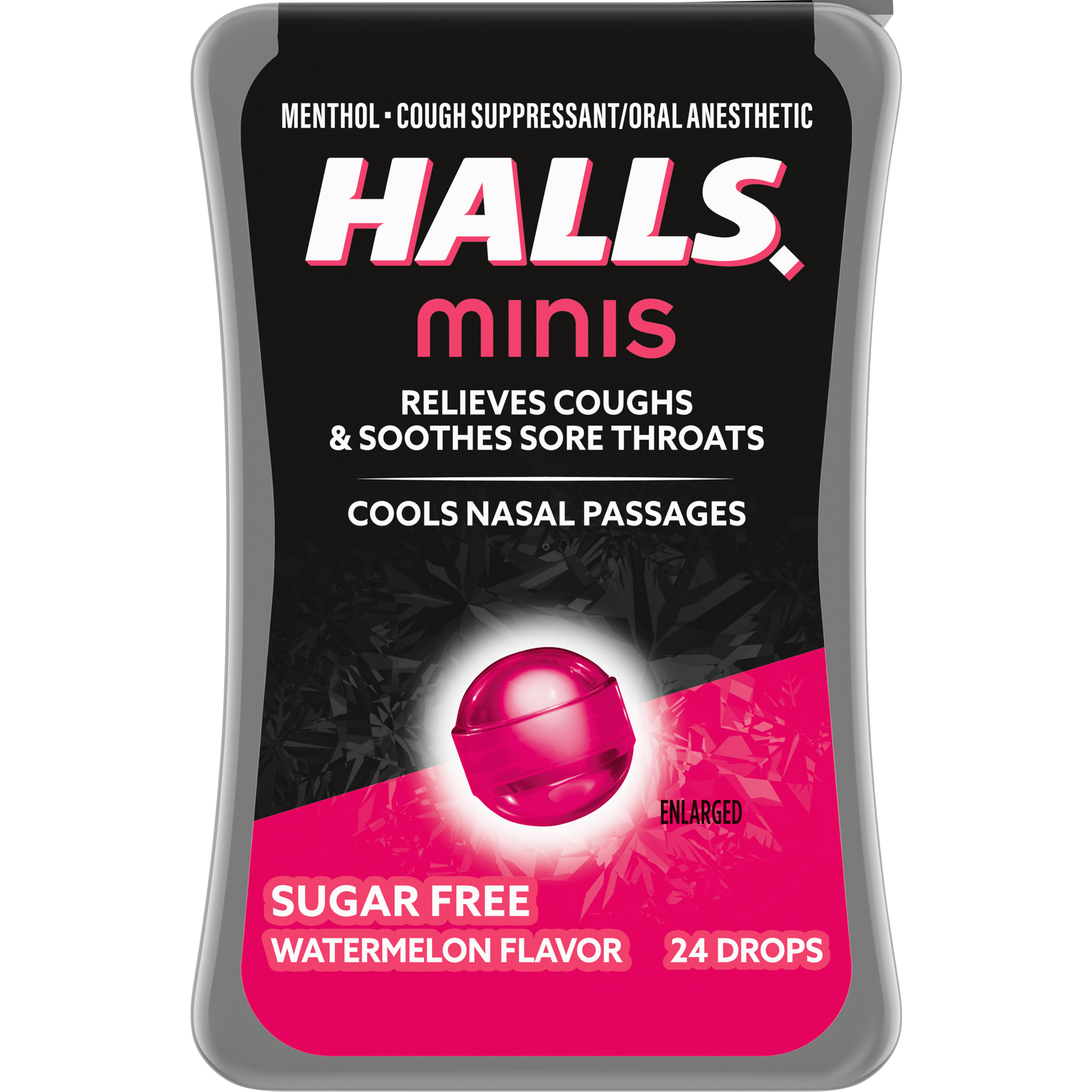 HALLS Minis Watermelon Flavor Sugar Free Cough Drops, 24 Drops-thumbnail-2