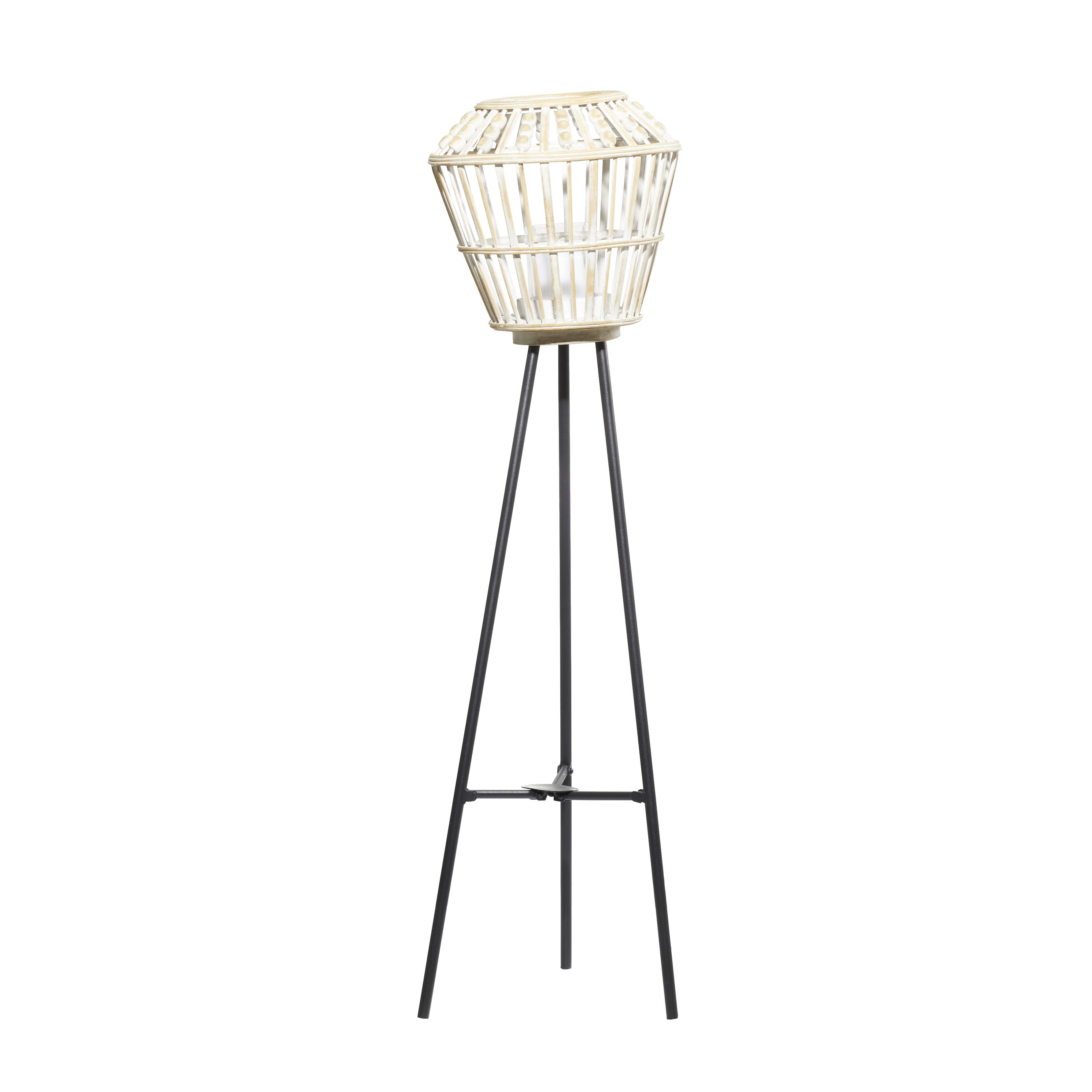 White Metal  Candle Lantern, 11" x 11" x 40"