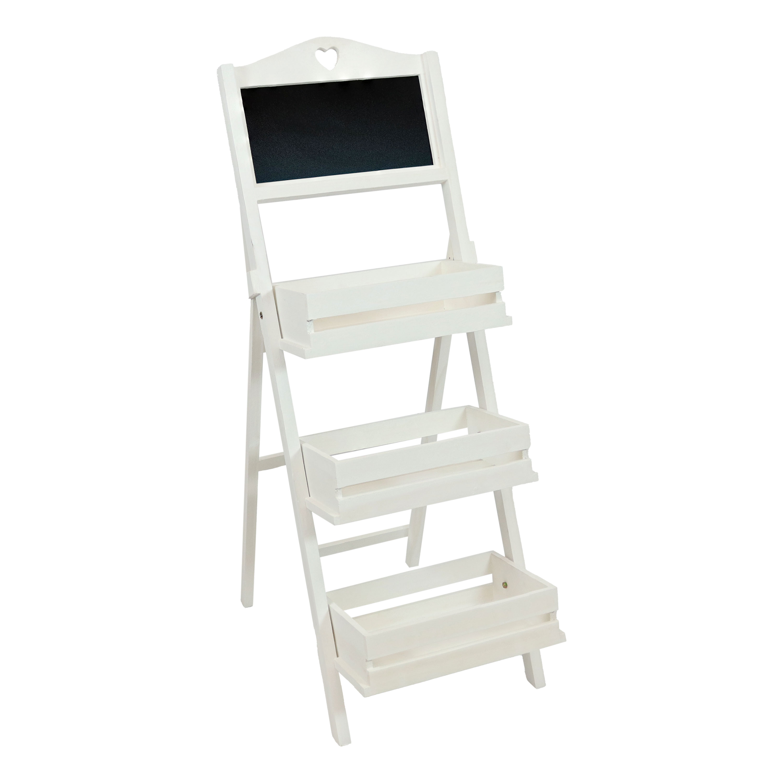 Country Heart Ladder Plant Stand with Chalkboard - White