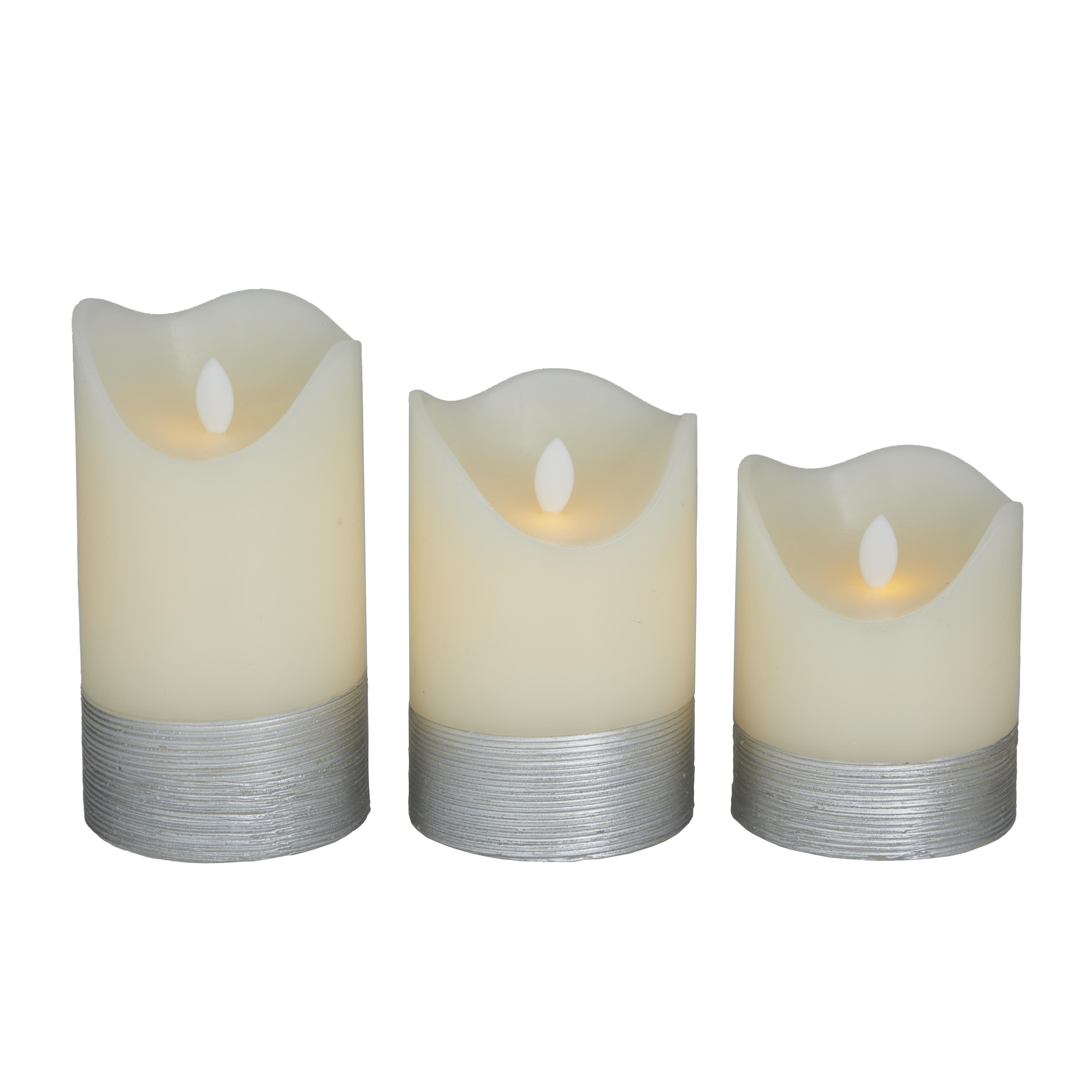 Silver Wax  Silver Base Indoor Outdoor Flameless Candle with Remote Control, Set of 3 5", 6", 4"H