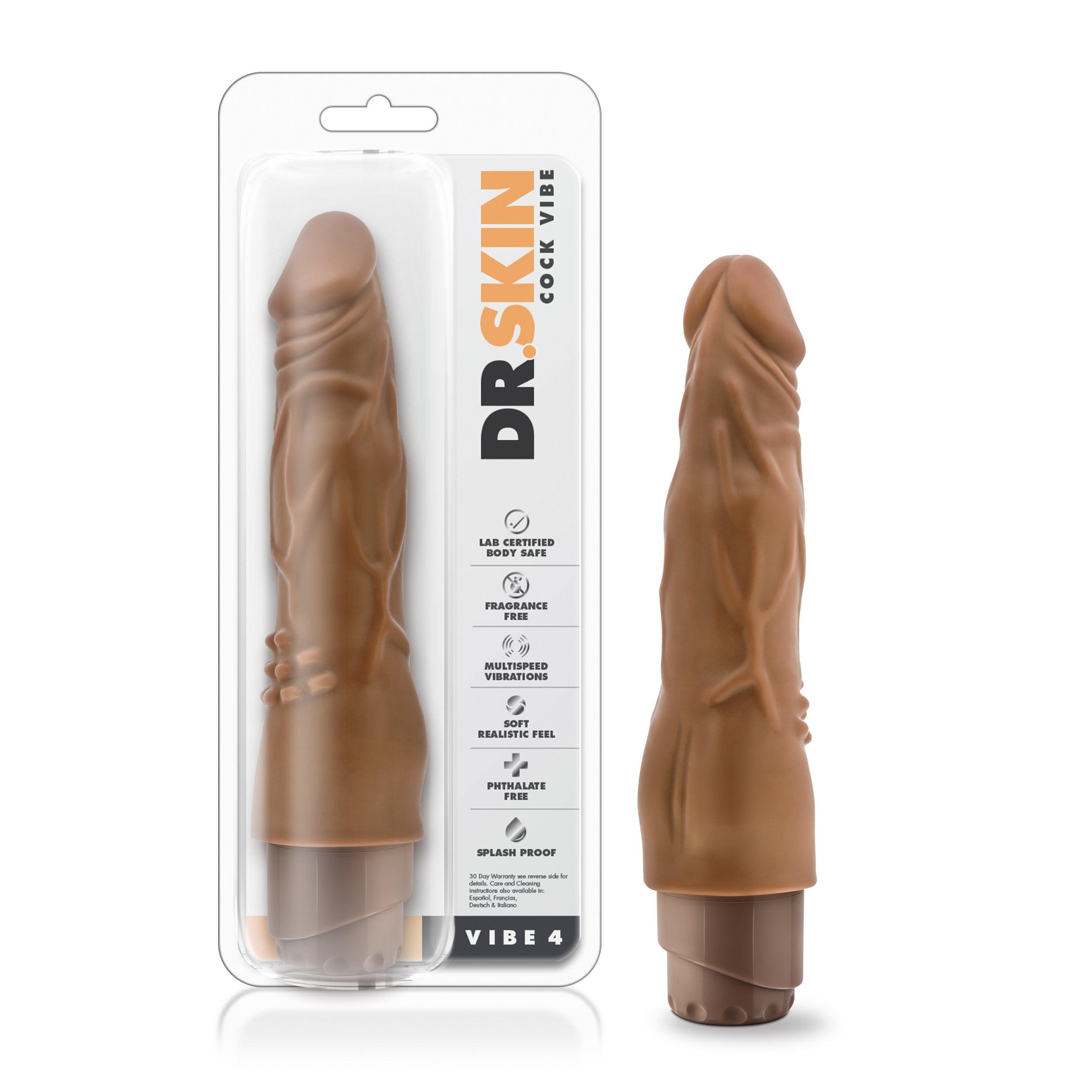 Blush Dr. Skin Cock Vibe 4 Realistic Mocha 8-Inch Long Vibrating Dildo