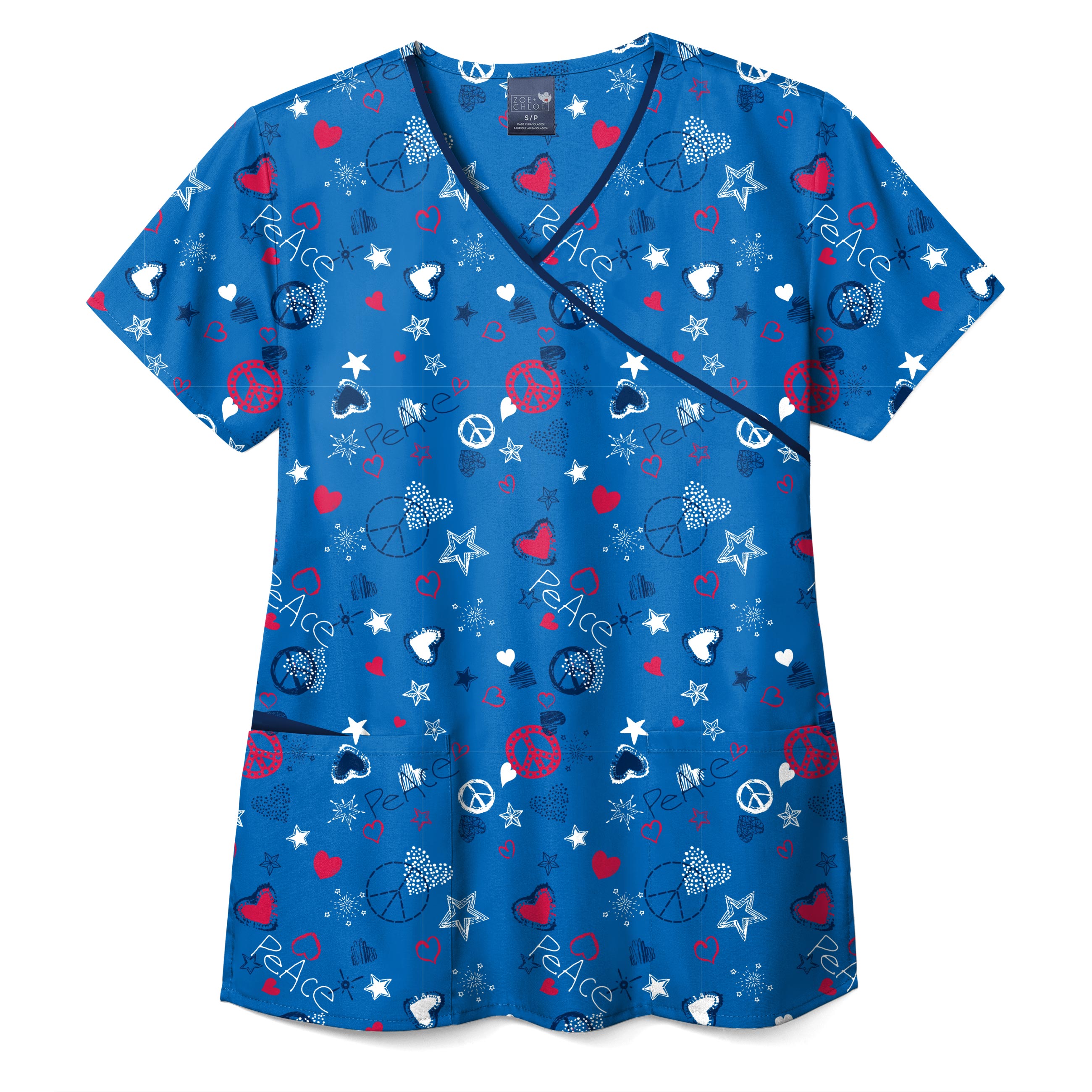 Zoe+Chloe Contrast Mock Wrap Print Scrub Top-Zoe&#43;Chloe