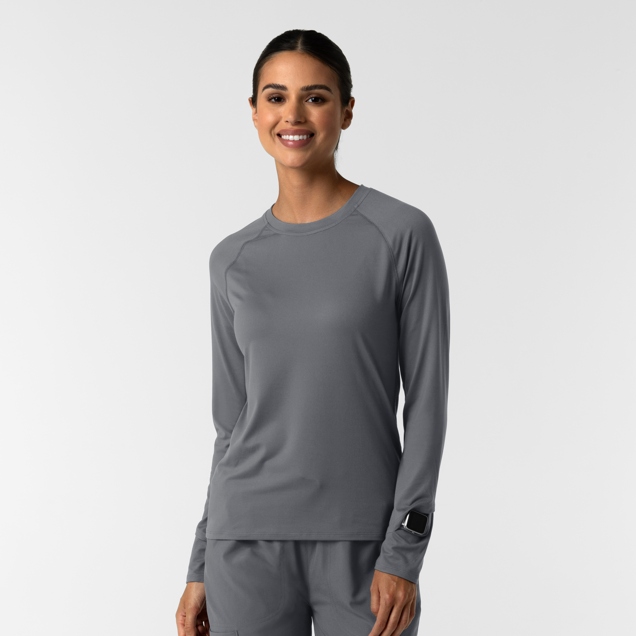 Layers 2139 Wink Women‘s Long Sleeve Crew Neck Underscrub Layering Top with Watch Windows on Sleeves-Wonder Wink