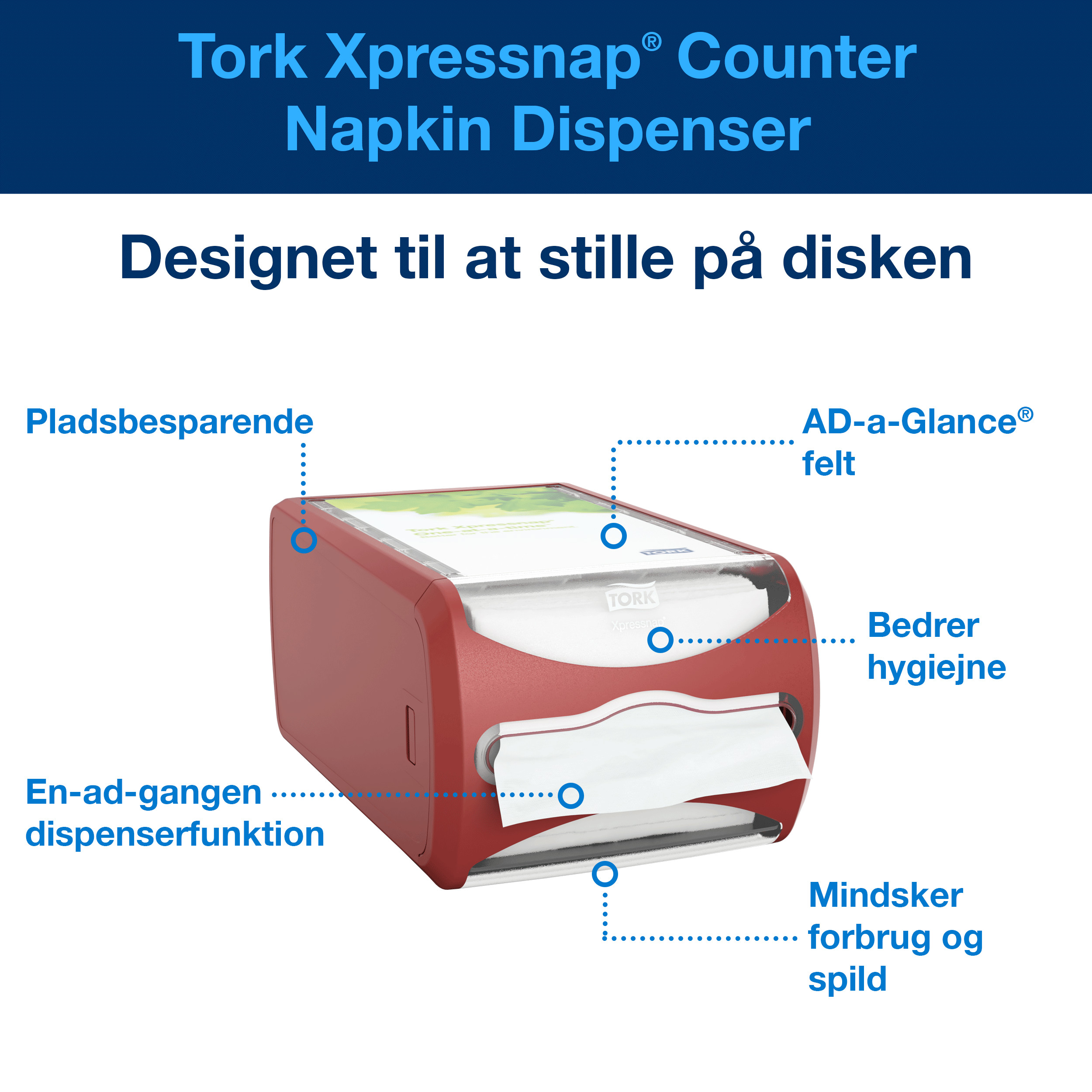 Servietdispenser, Bord, Rød, Plast, Tork Xpressnap N4