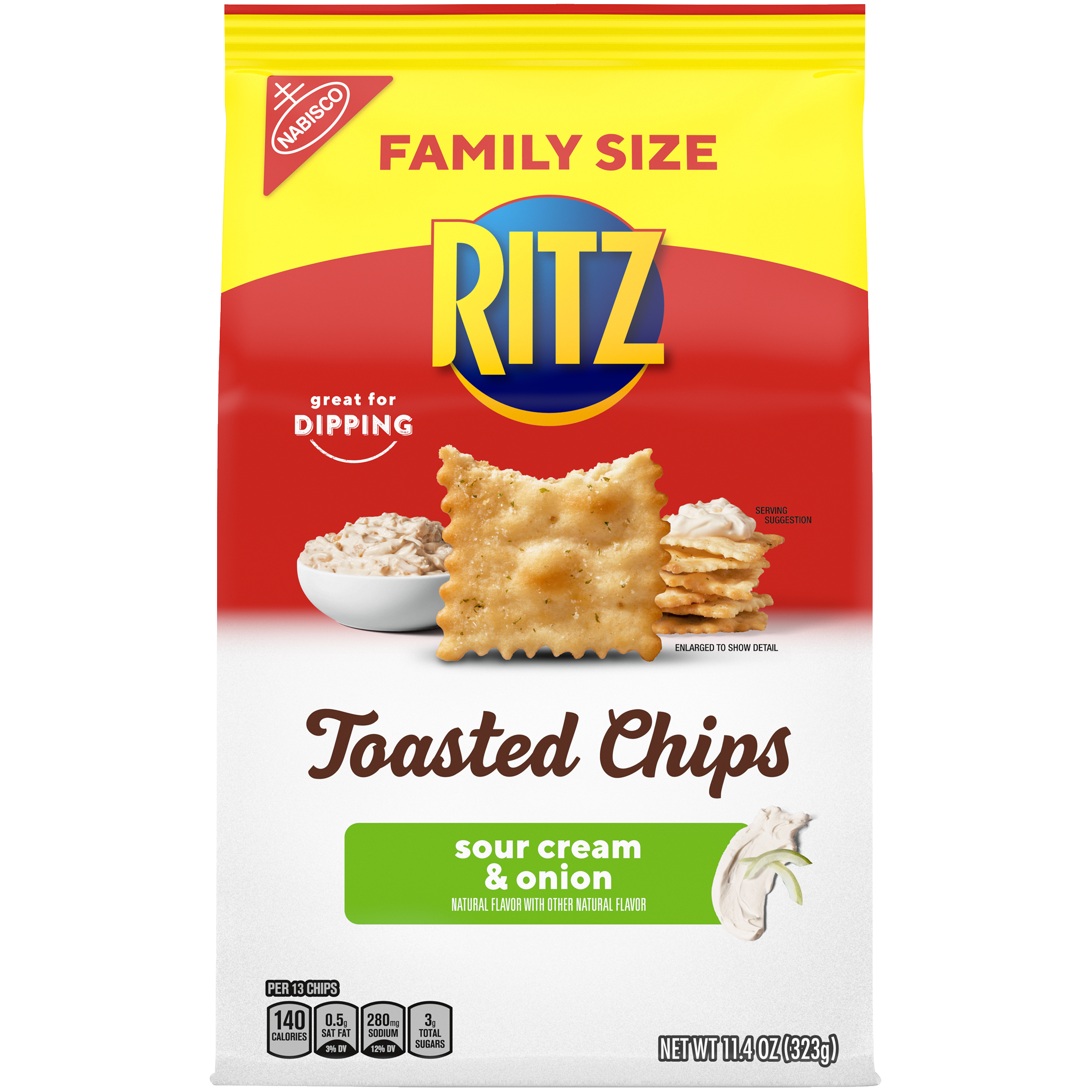 RITZ Toasted Chips Sour Cream and Onion Crackers, Family Size, 11.4 oz-thumbnail-1