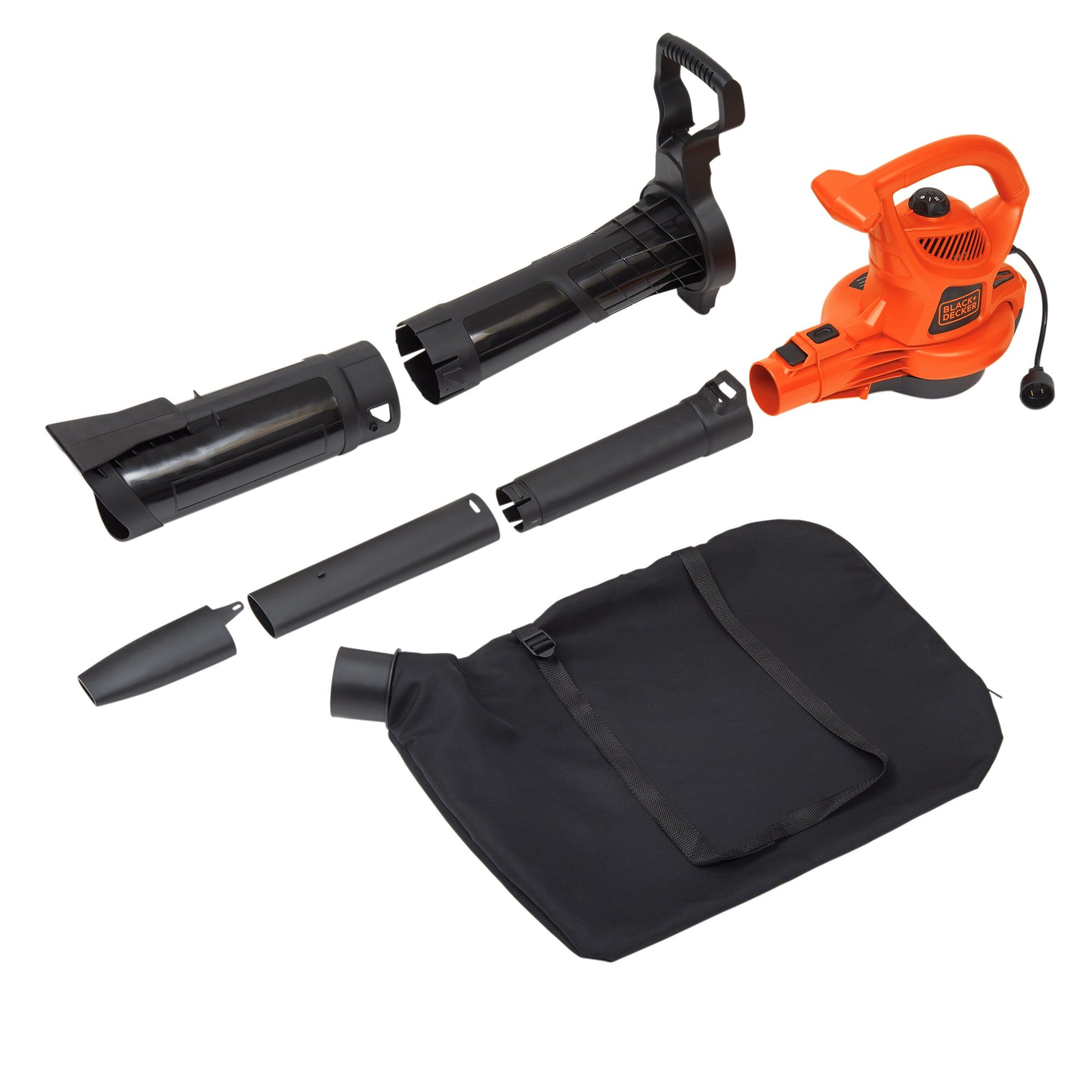 Kit components of the BLACK+DECKER 12 amp blower or vacuum