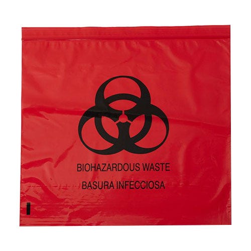 Biohazard Red Bag 24" x 24" 10 Gallon 1.2 mil - 500/Case