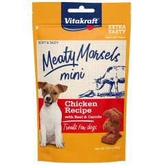 Image of Vitakraft Meaty Morsels Mini Dog Treat, Chicken Recipe with Beef & Carrots, 1.69 oz