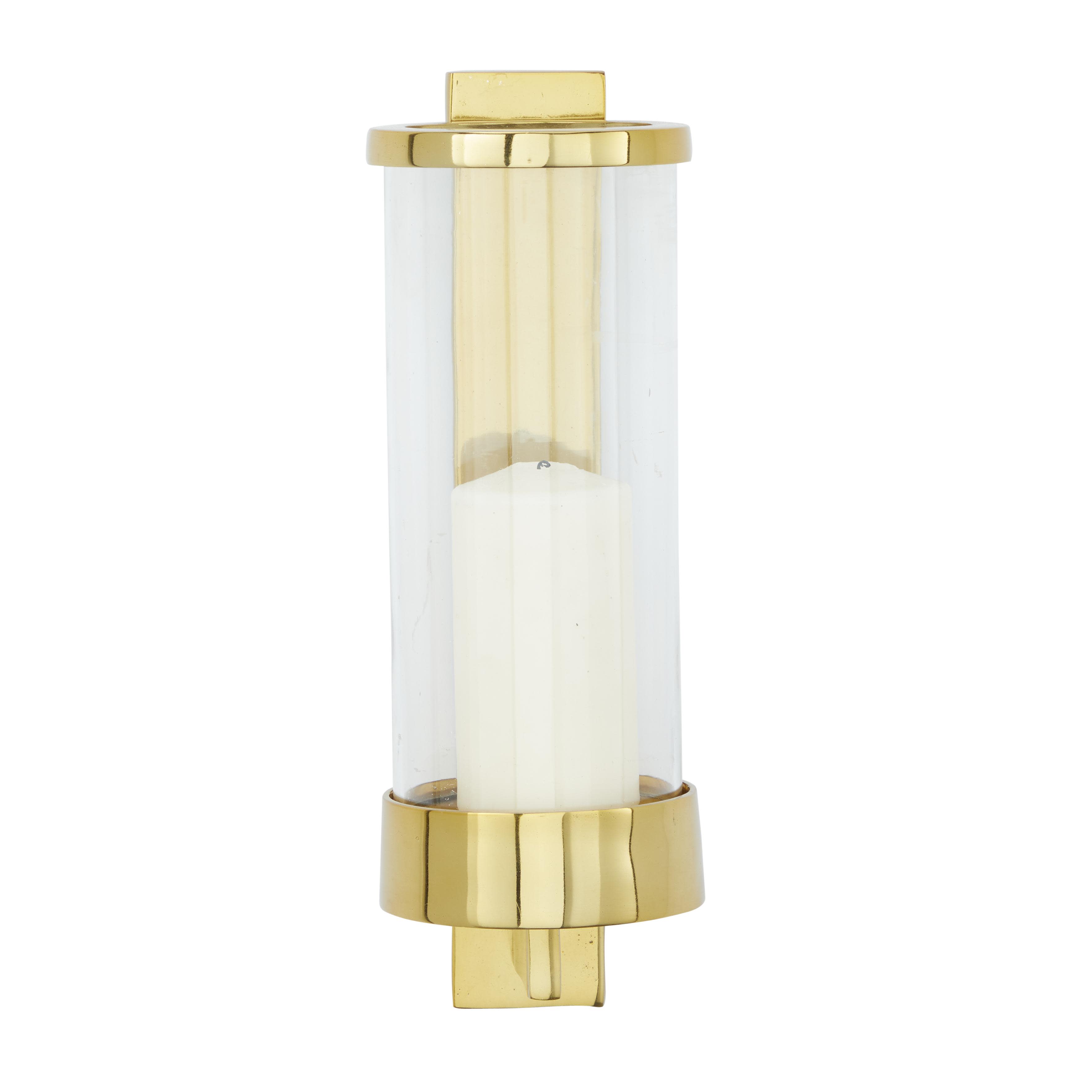 Gold Aluminum Metal  Single Candle Indoor Outdoor Wall Sconce, 5" x 7" x 16"