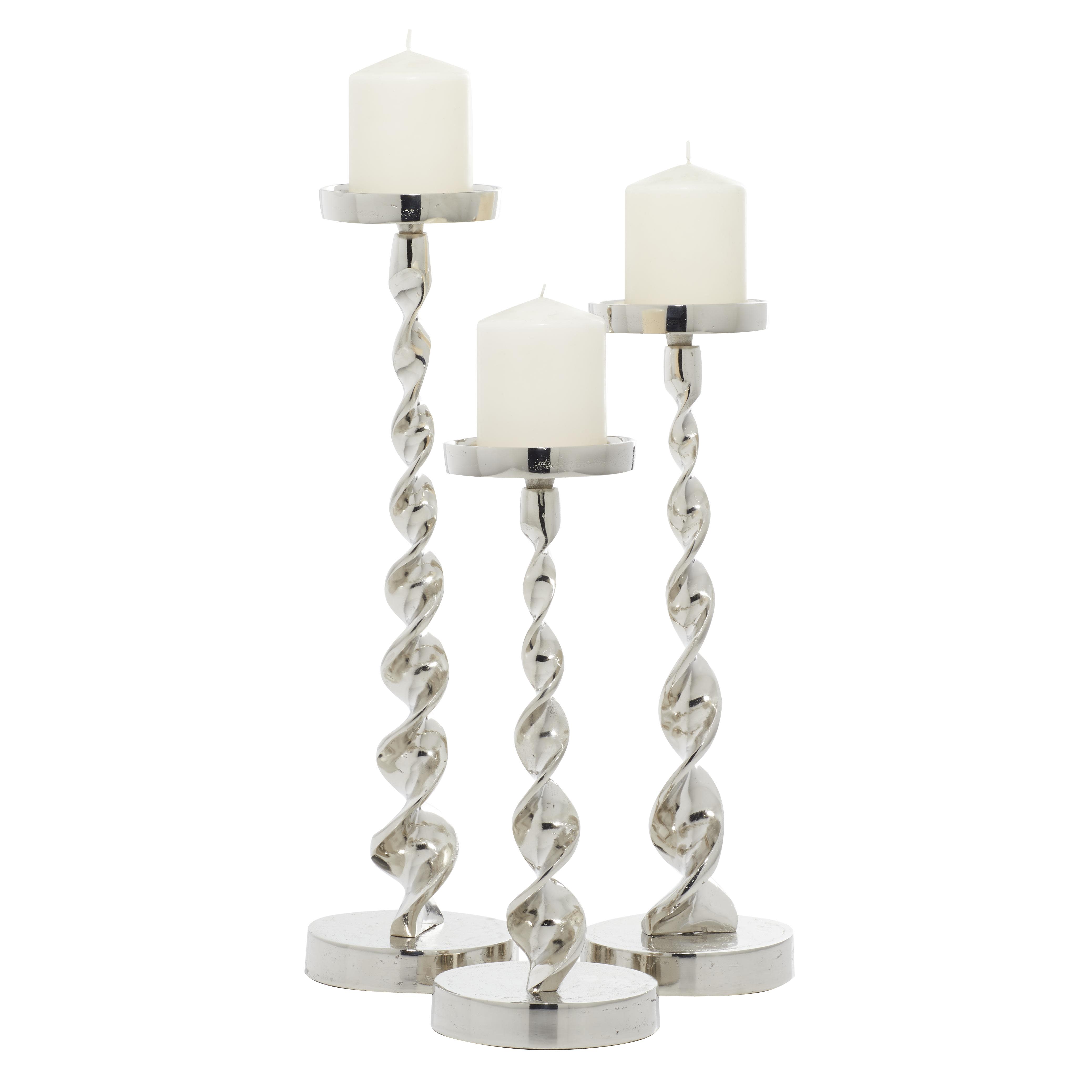 Silver Aluminum Metal  Decorative Candle Holder, Set of 3 19", 16", 13"H
