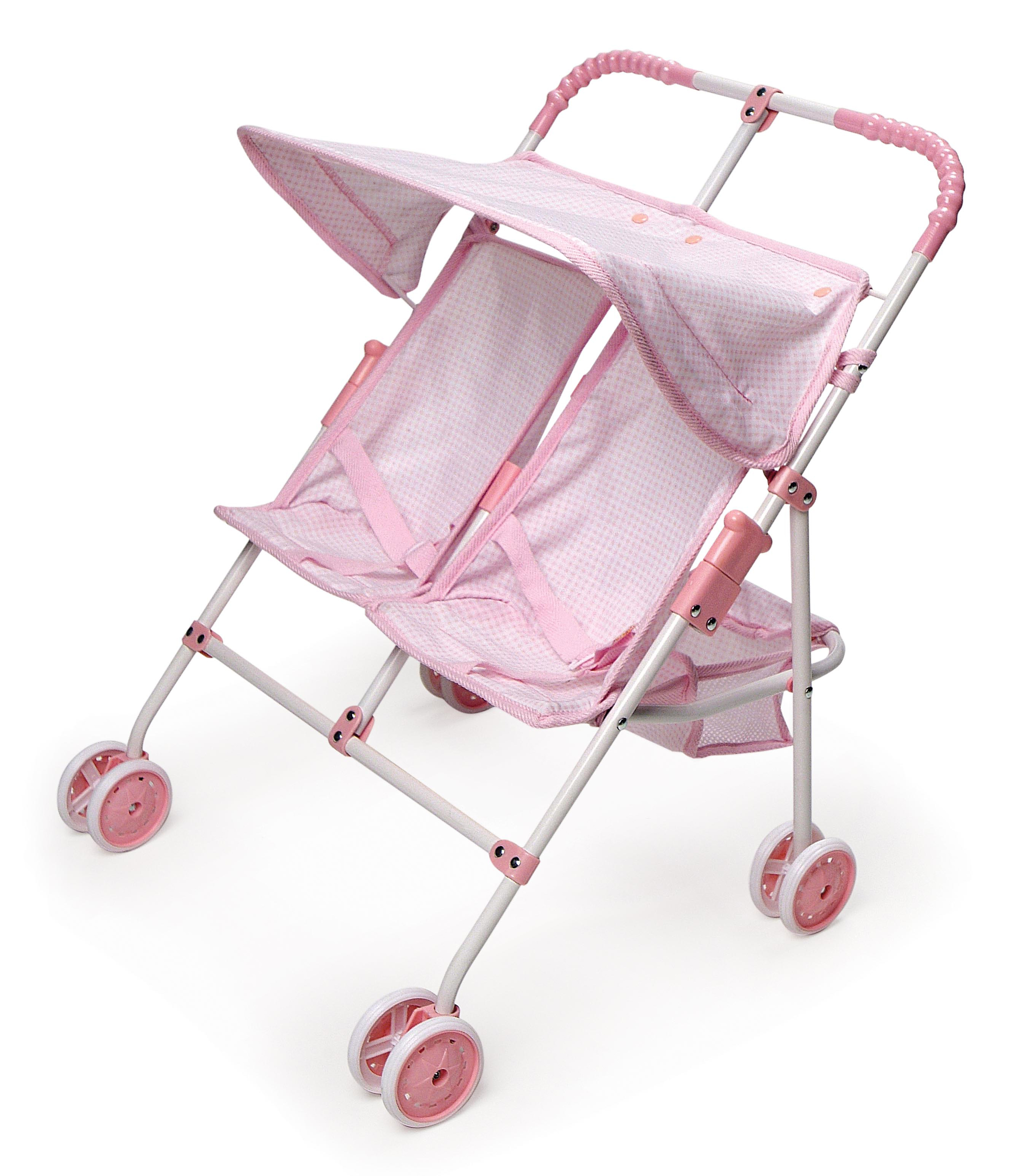 Folding Double Doll Umbrella Stroller - Pink/Gingham