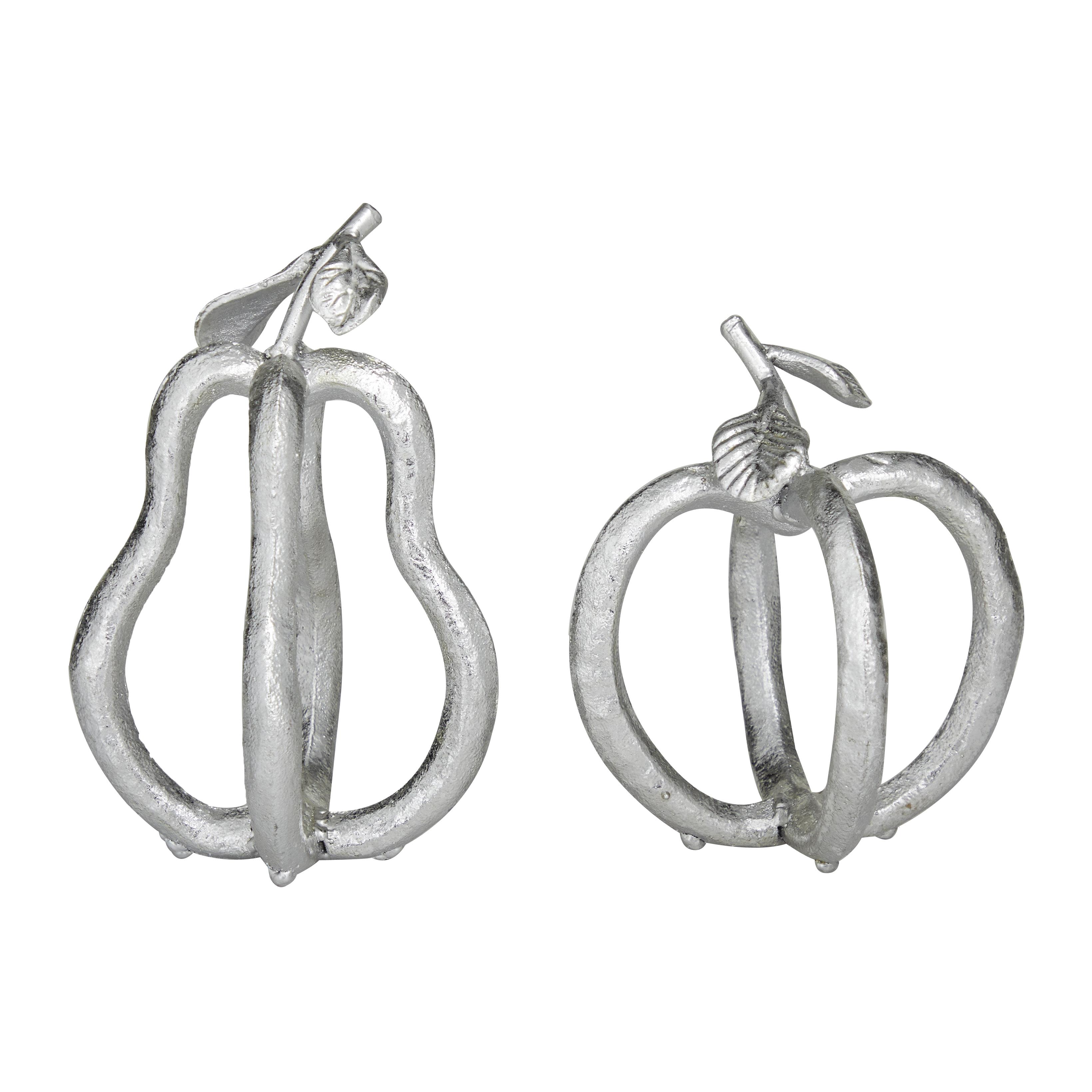 CosmoLiving by Cosmopolitan Silver Metal Fruit Decorative Cut-Out Decorative Sculpture, Set of 2 8", 7"H