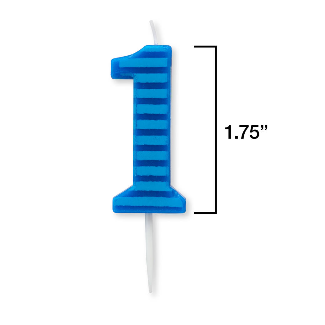 Blue Stripes Number 1 Birthday Candle 1-Count